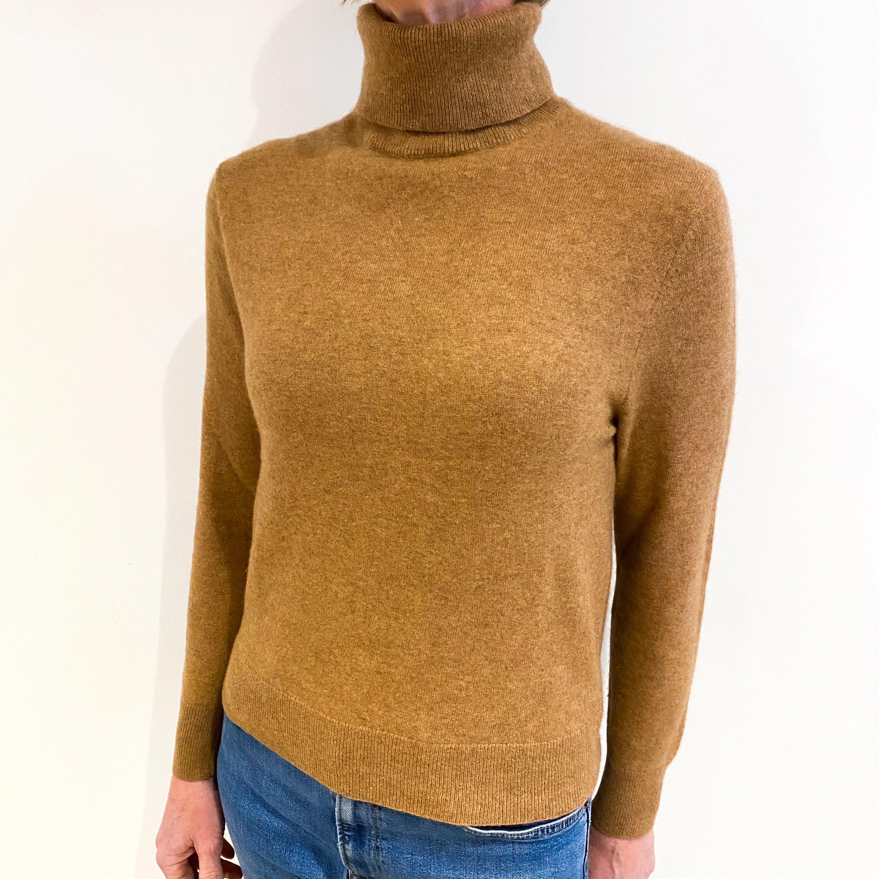 Butterscotch Brown Cashmere Polo Neck Jumper Small