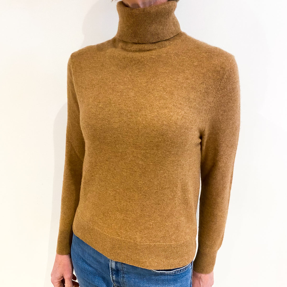 Butterscotch Brown Cashmere Polo Neck Jumper Small