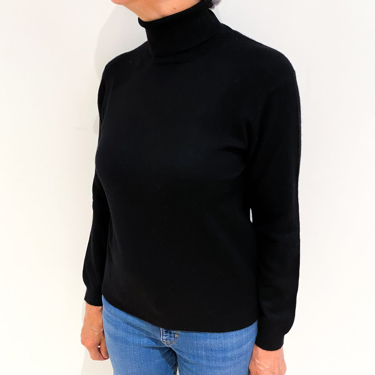 Black Cashmere Polo Neck Jumper Medium
