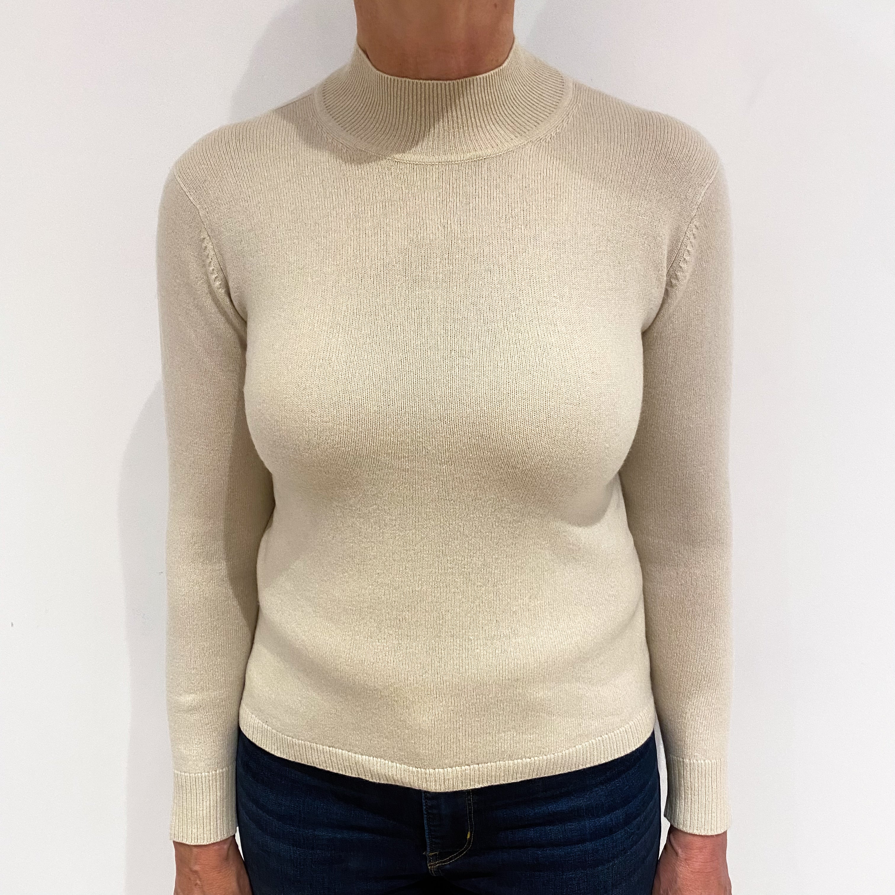 Soft Beige Cashmere Turtle Neck Jumper Medium