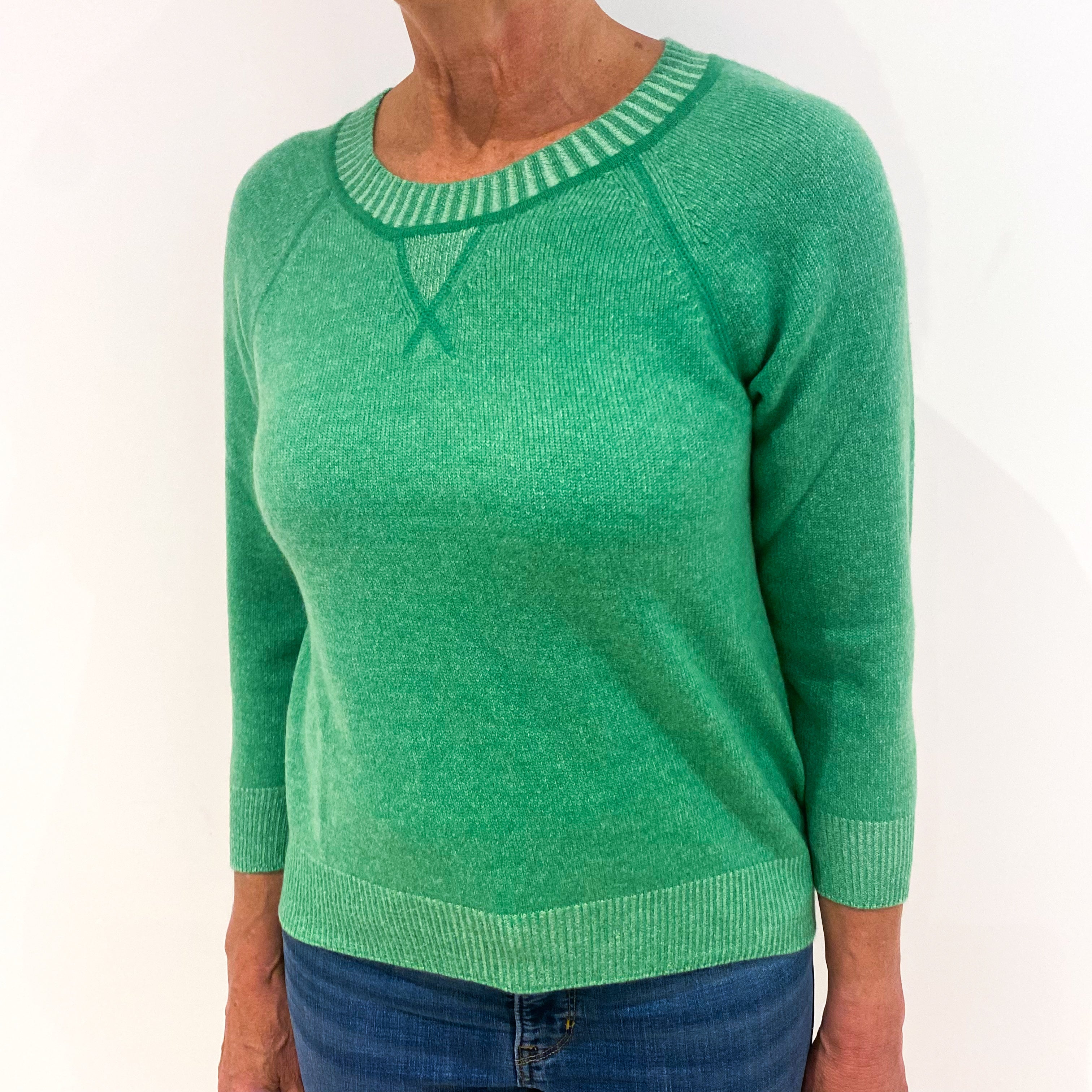 Pea Green Sweatshirt Style Cashmere Crew Neck Jumper Medium