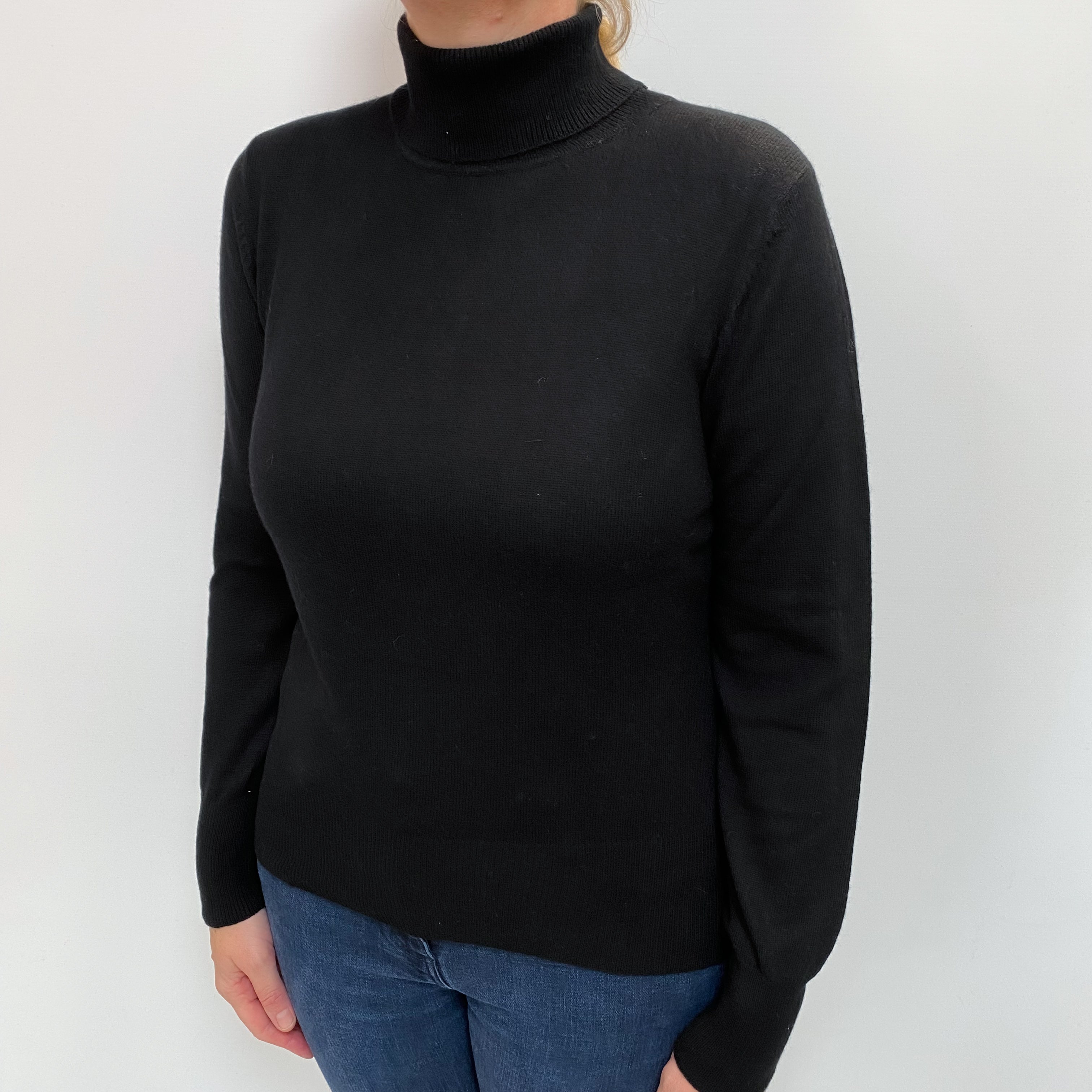 Black Cashmere Polo Neck Jumper Large