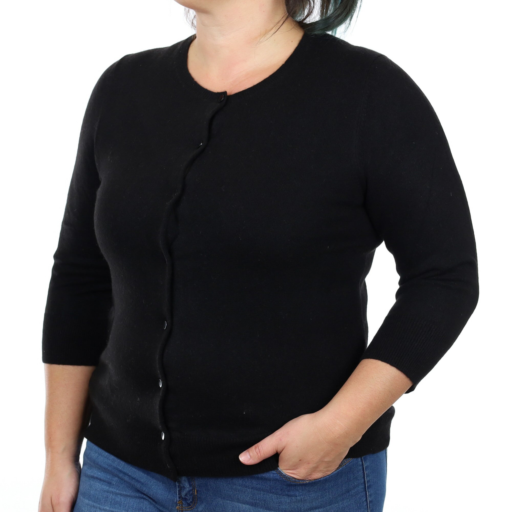 Black Cashmere Crew Neck Cardigan Large