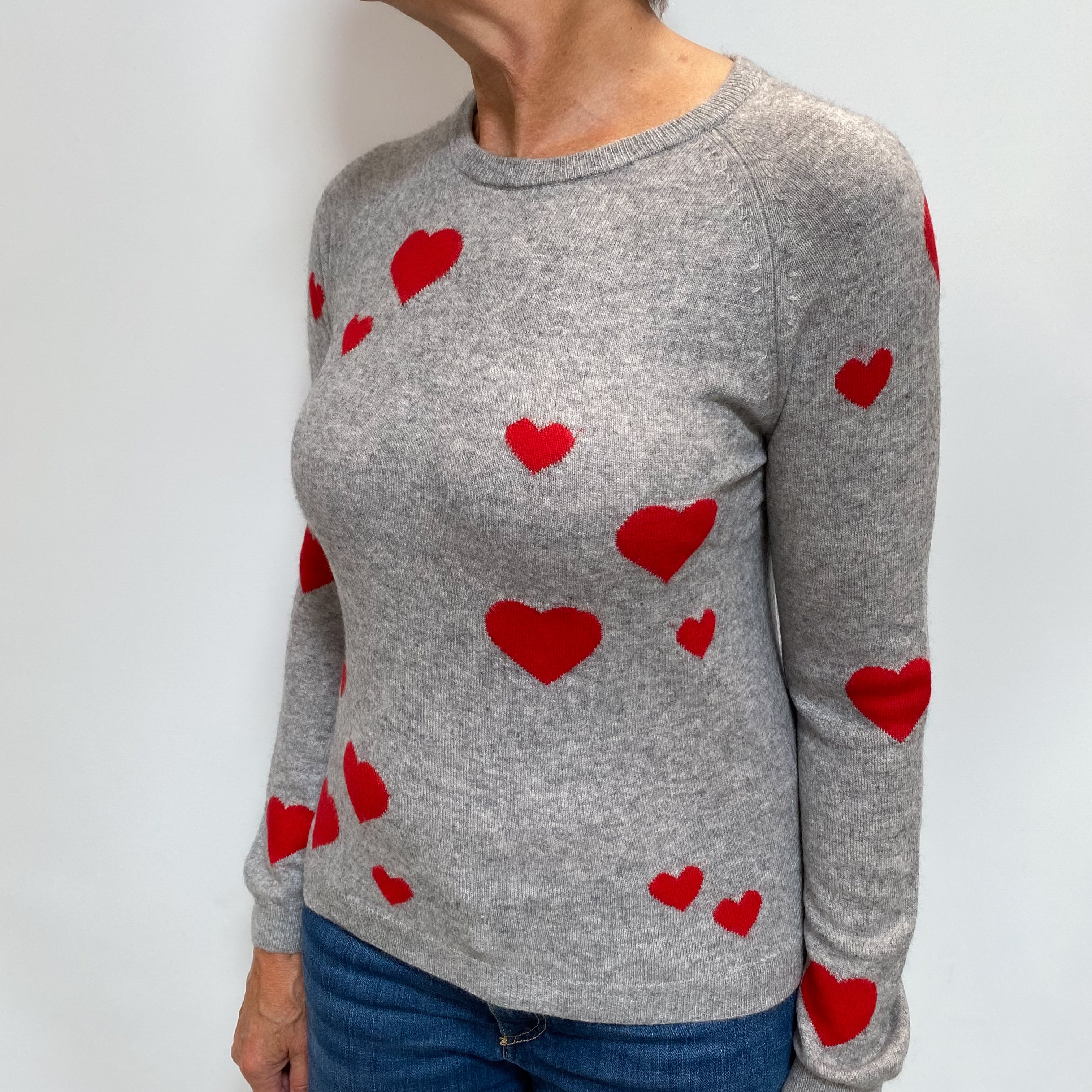 Grey Marl Love Heart Cashmere Crew Neck Jumper Medium