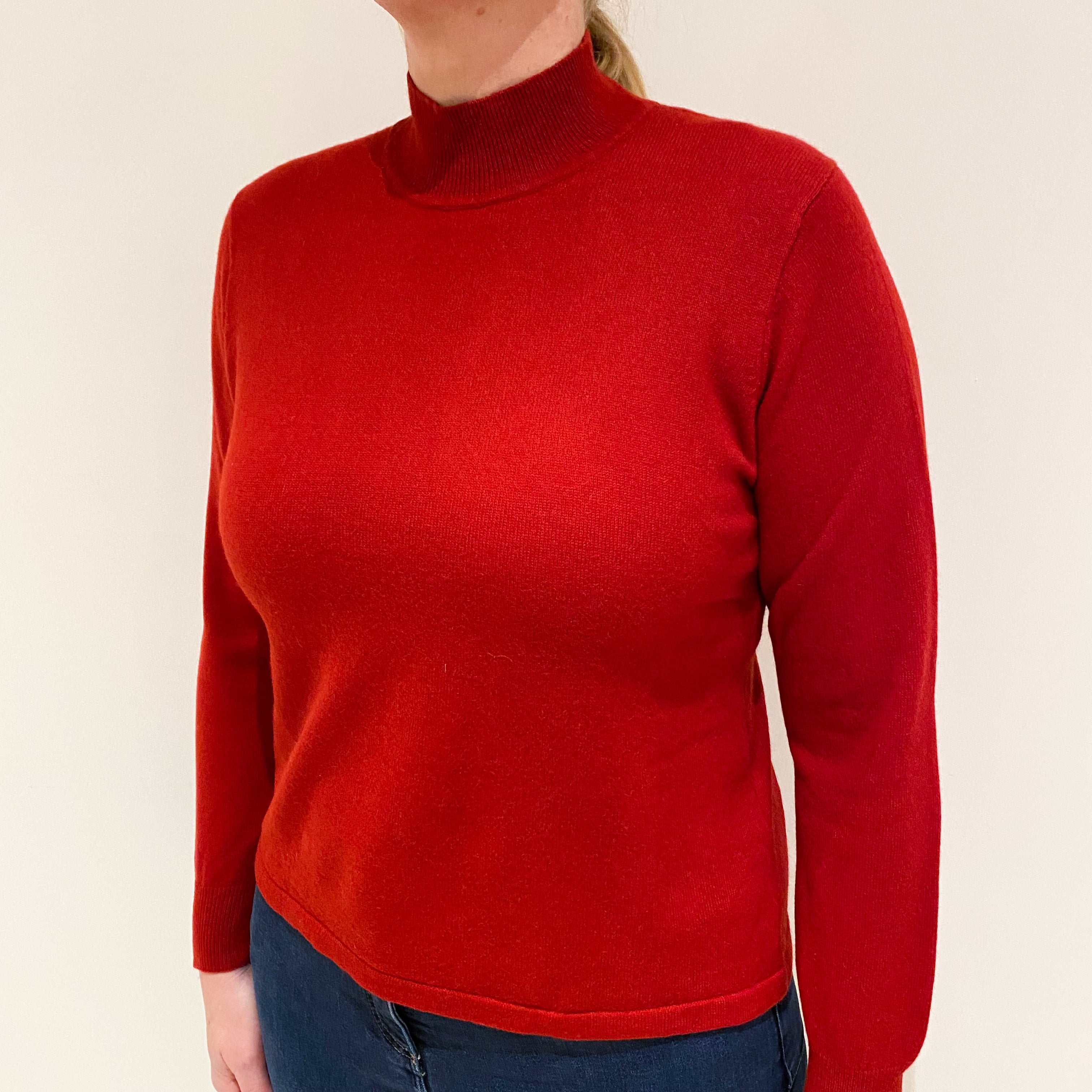 Post Box Red Cashmere Turtle Neck Jumper Large