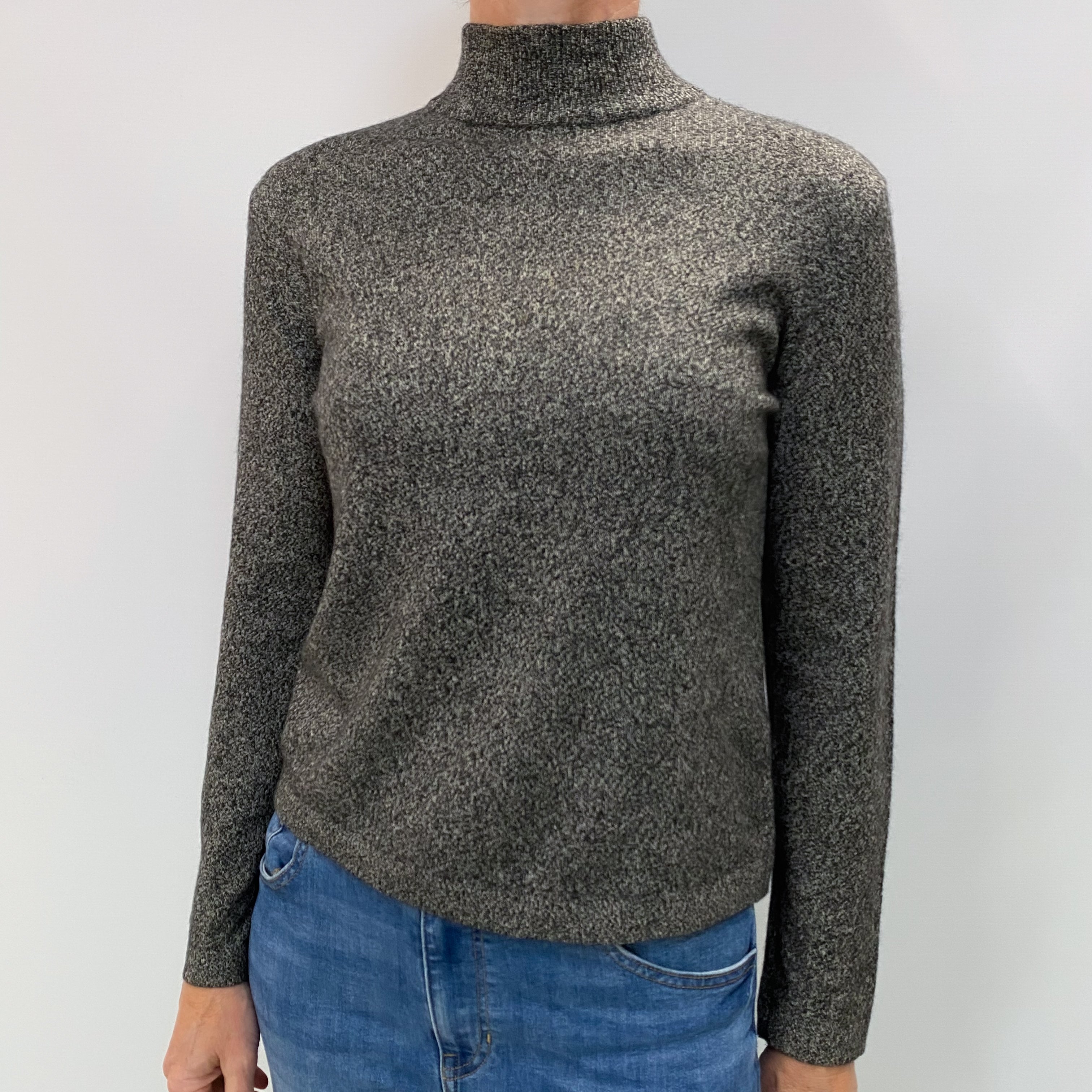 Black Marl Cashmere Turtle Neck Jumper Small