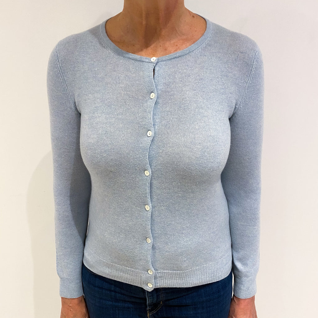 Opal Blue Cashmere Crew Neck Cardigan Medium