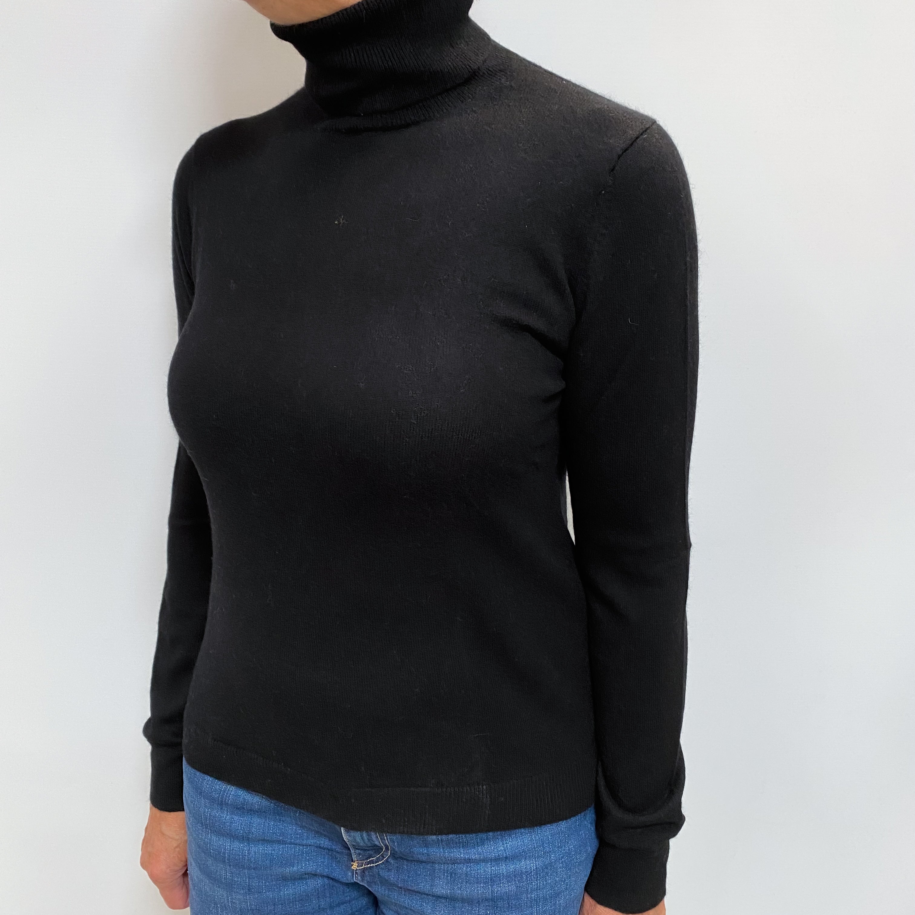 Black Cashmere Polo Neck Jumper Medium