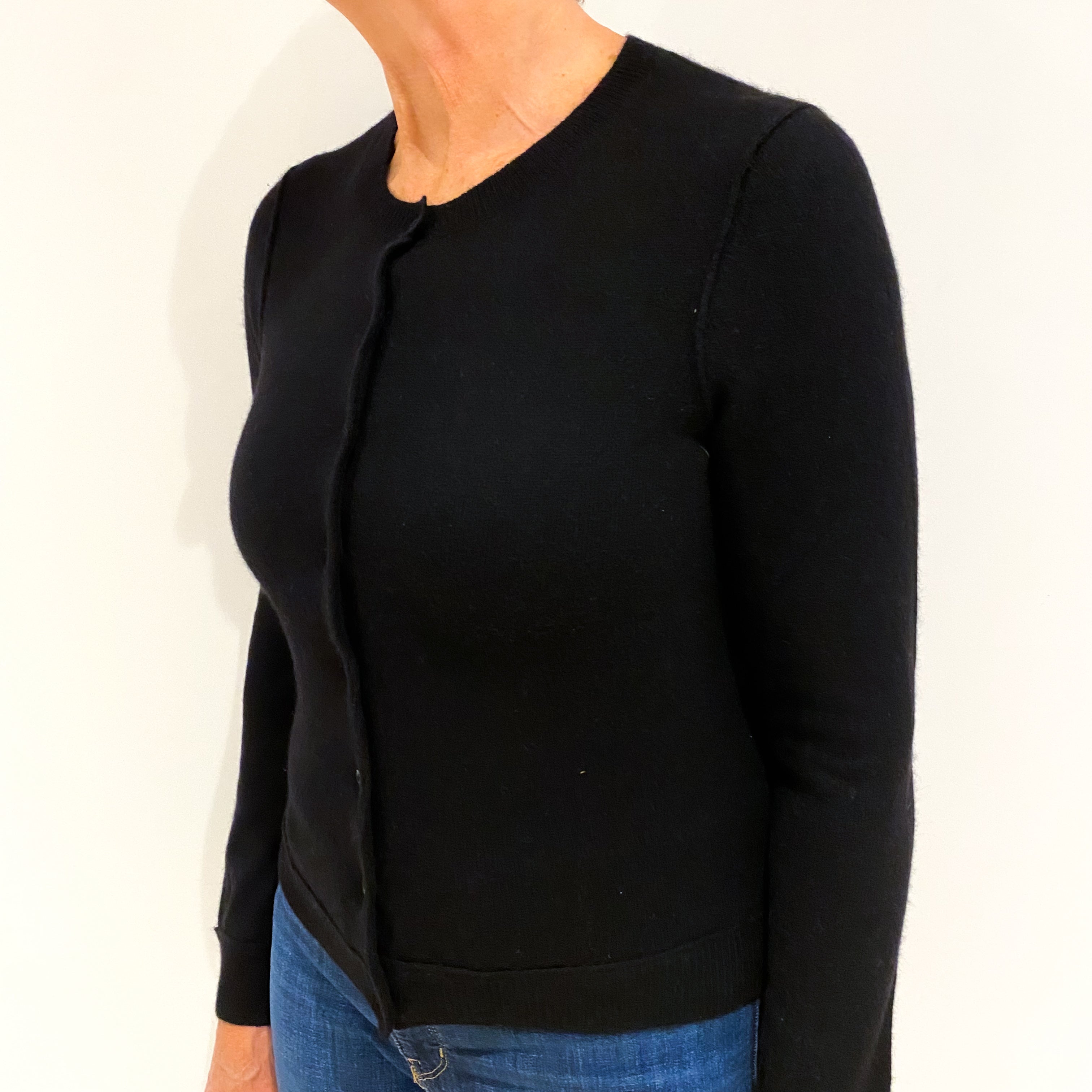 Black Cashmere Crew Neck Cardigan Medium