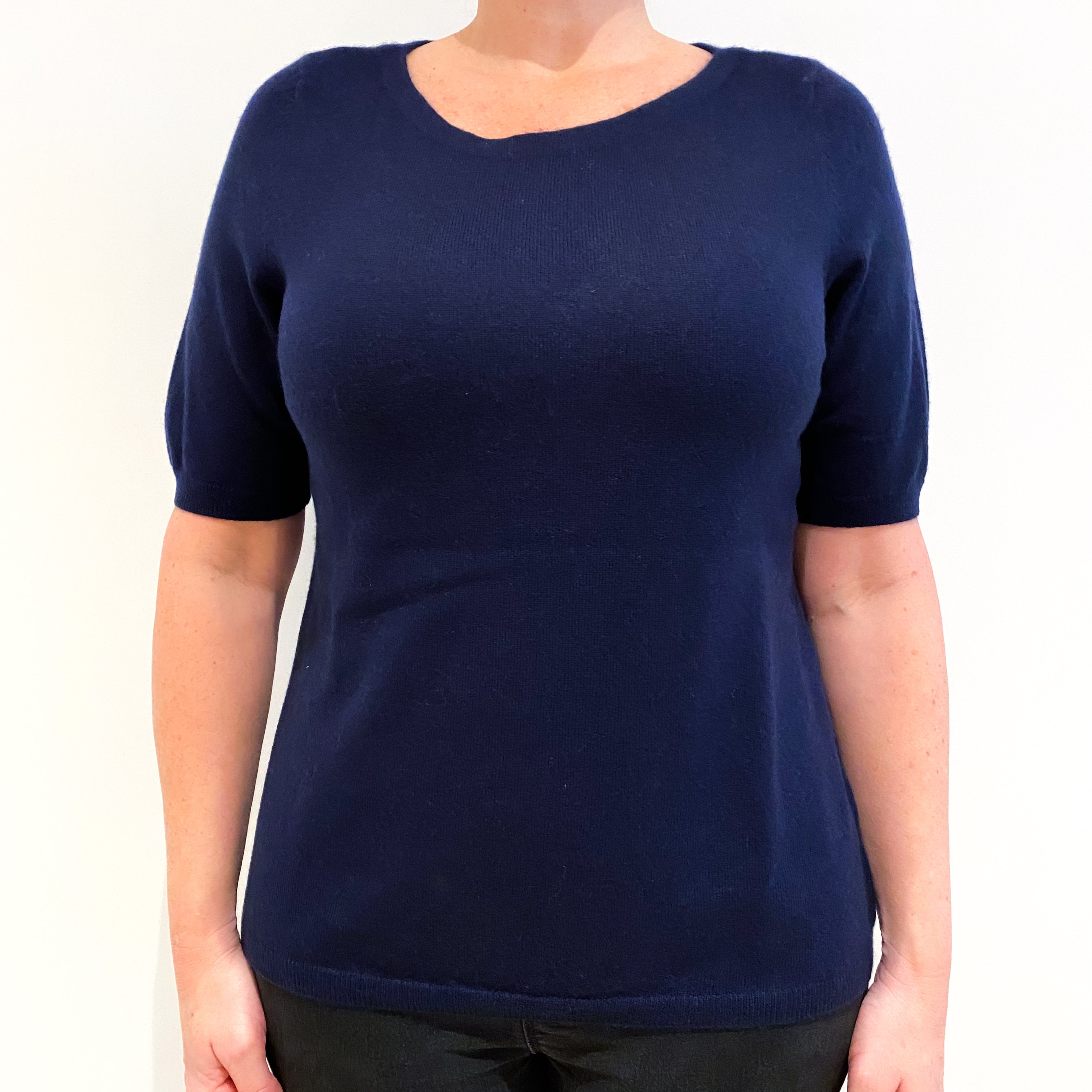 Navy Cashmere Short Sleeve Jumper Large
