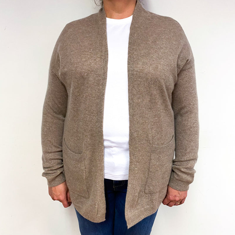 Taupe Brown Cashmere Edge to Edge Cardigan Extra Large