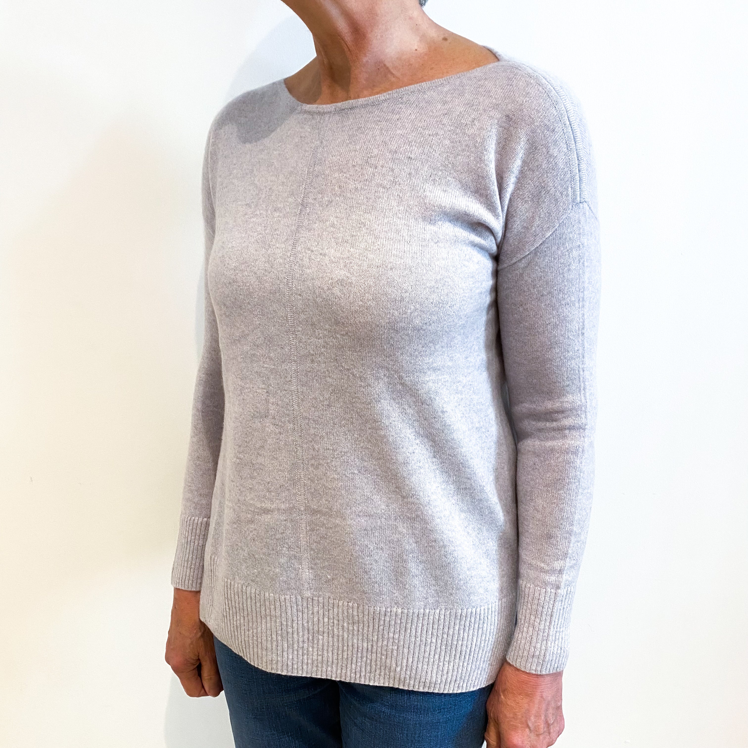 Silver Grey Cashmere Slash Neck Jumper Medium