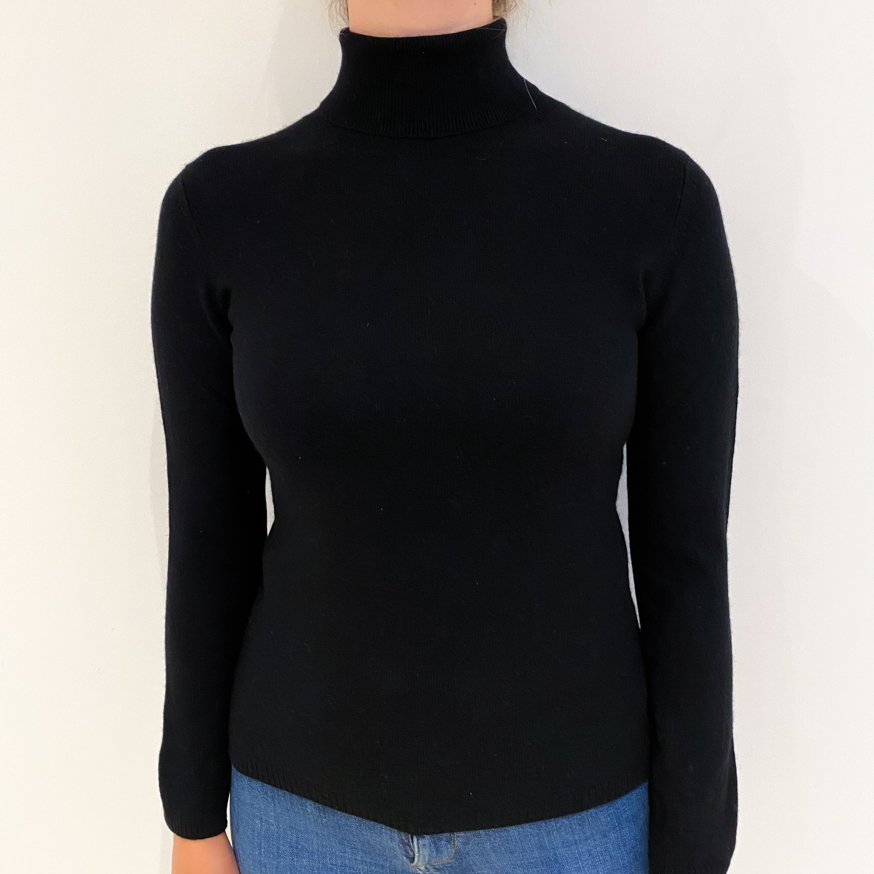 Black Cashmere Polo Neck Jumper Small