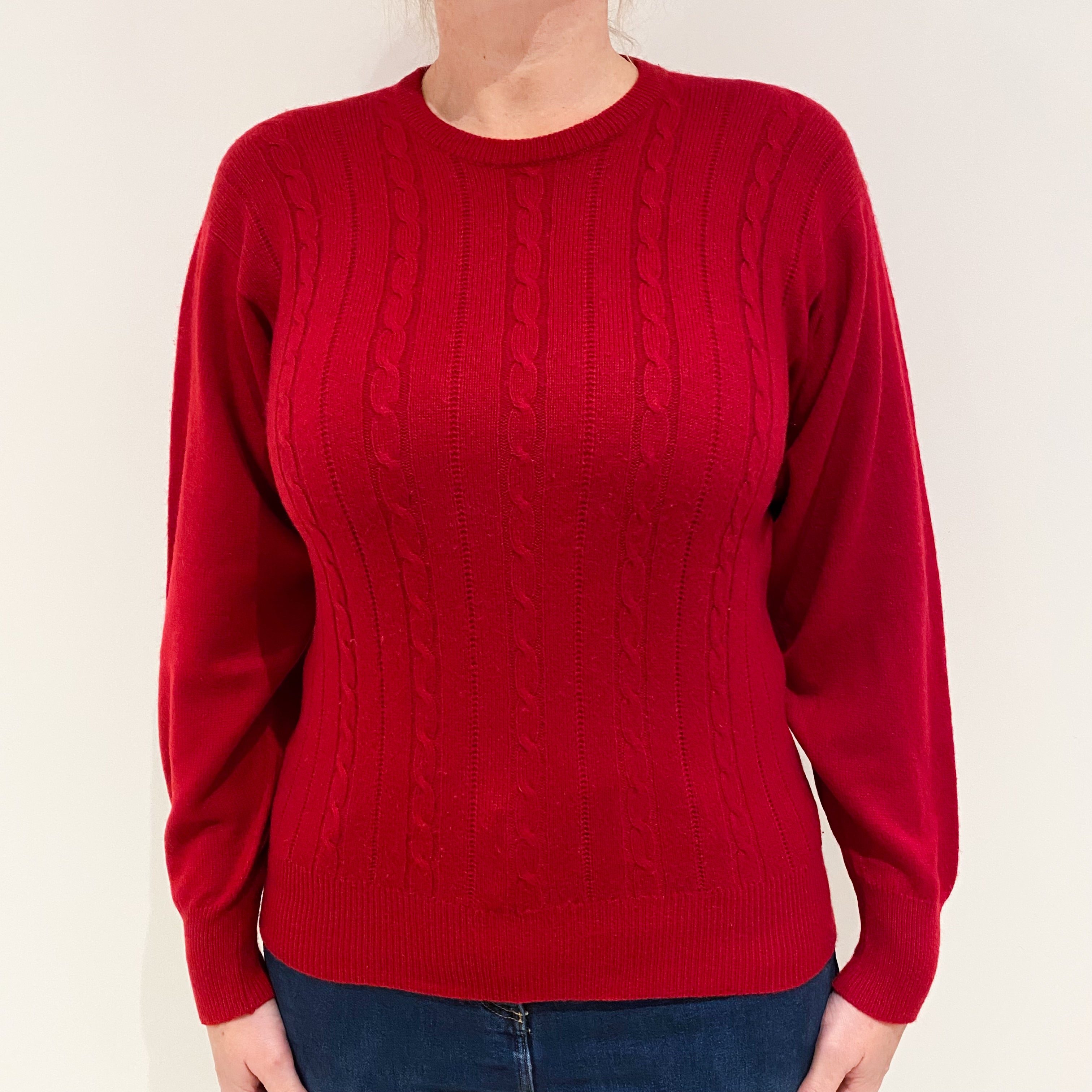 Vintage Scottish Red Cable Cashmere Crew Neck Jumper Large