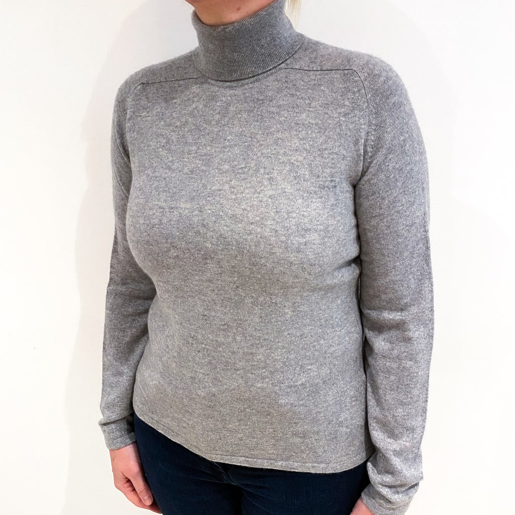 Smoke Grey Cashmere Polo Neck Jumper Large