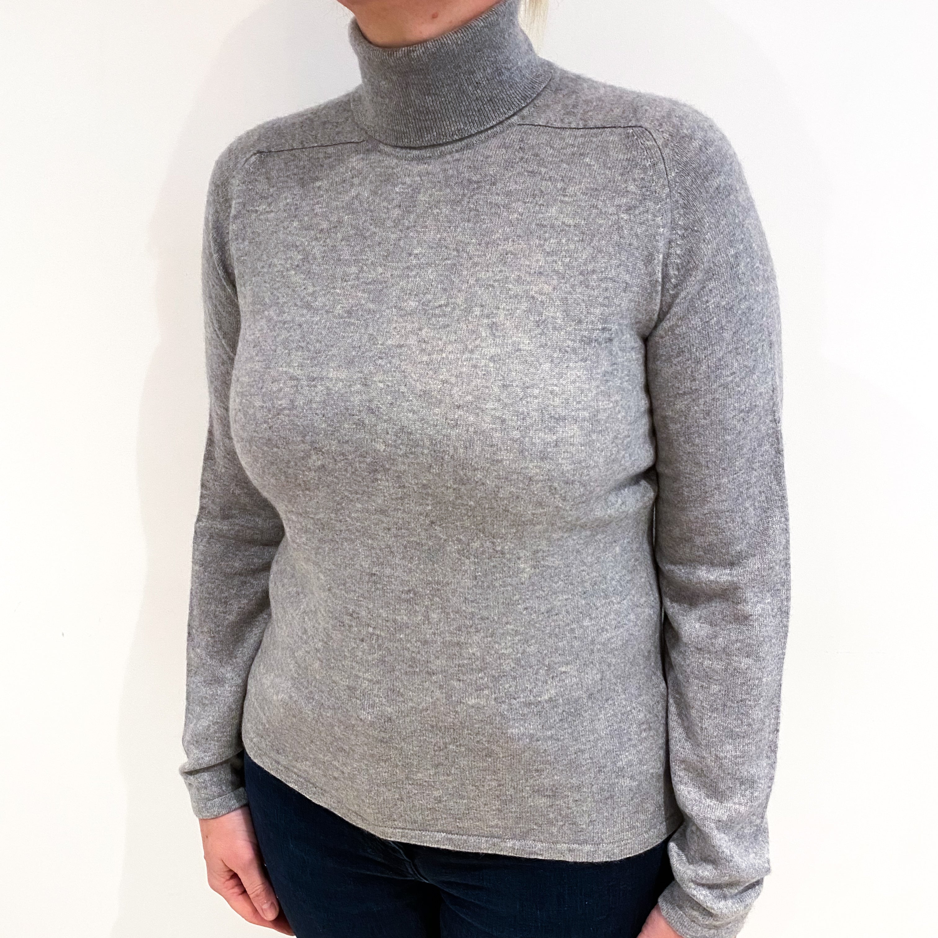 Smoke Grey Cashmere Polo Neck Jumper Large