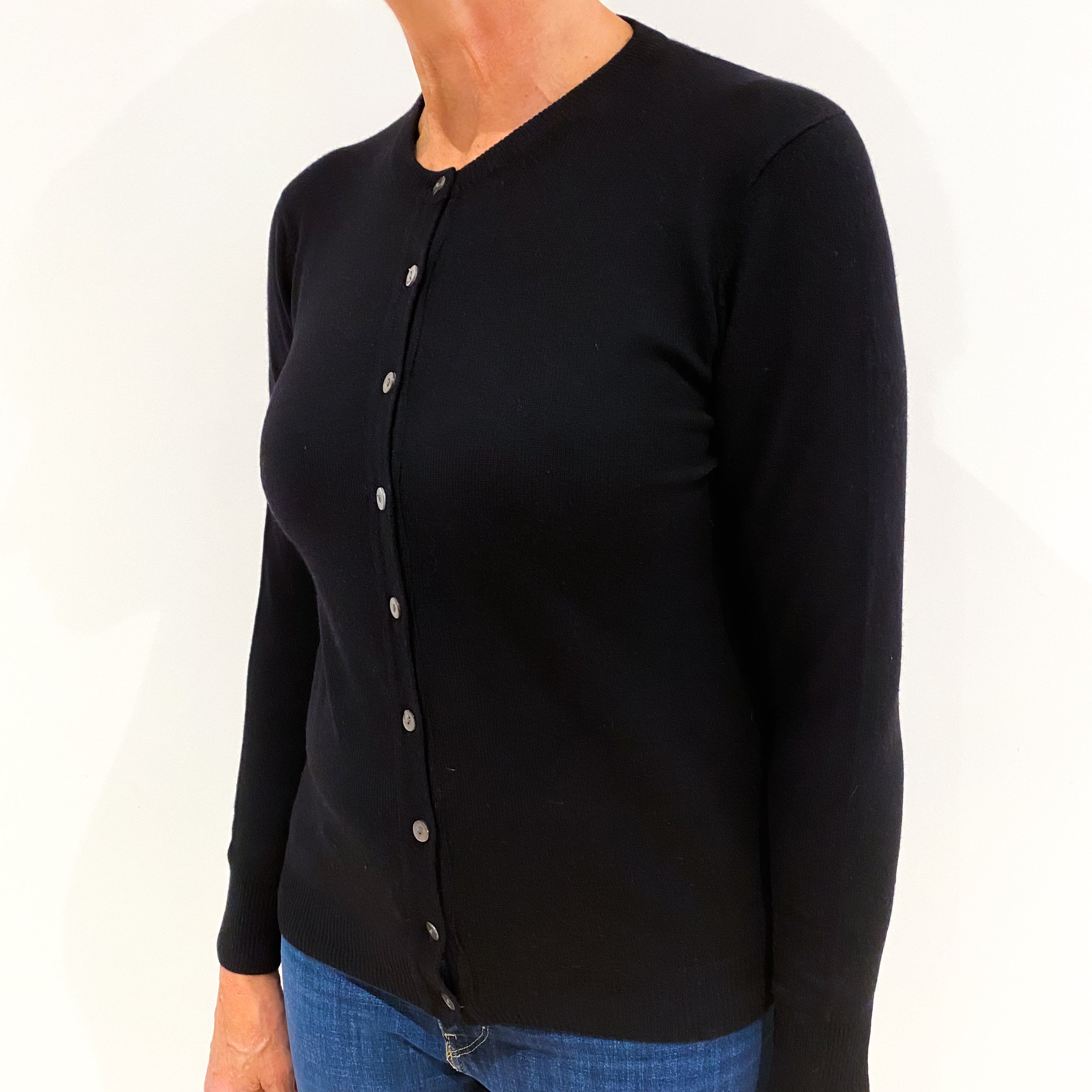 Black Cashmere Crew Neck Cardigan
