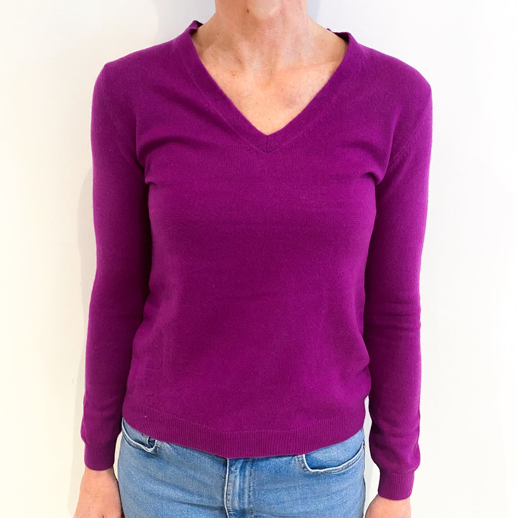Magenta Purple Cashmere V Neck Jumper Small