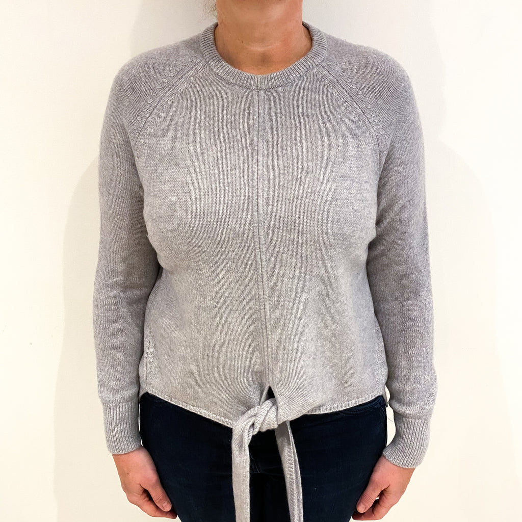 Smoke Grey Cashmere Tie Front Crew Neck Jumper Large