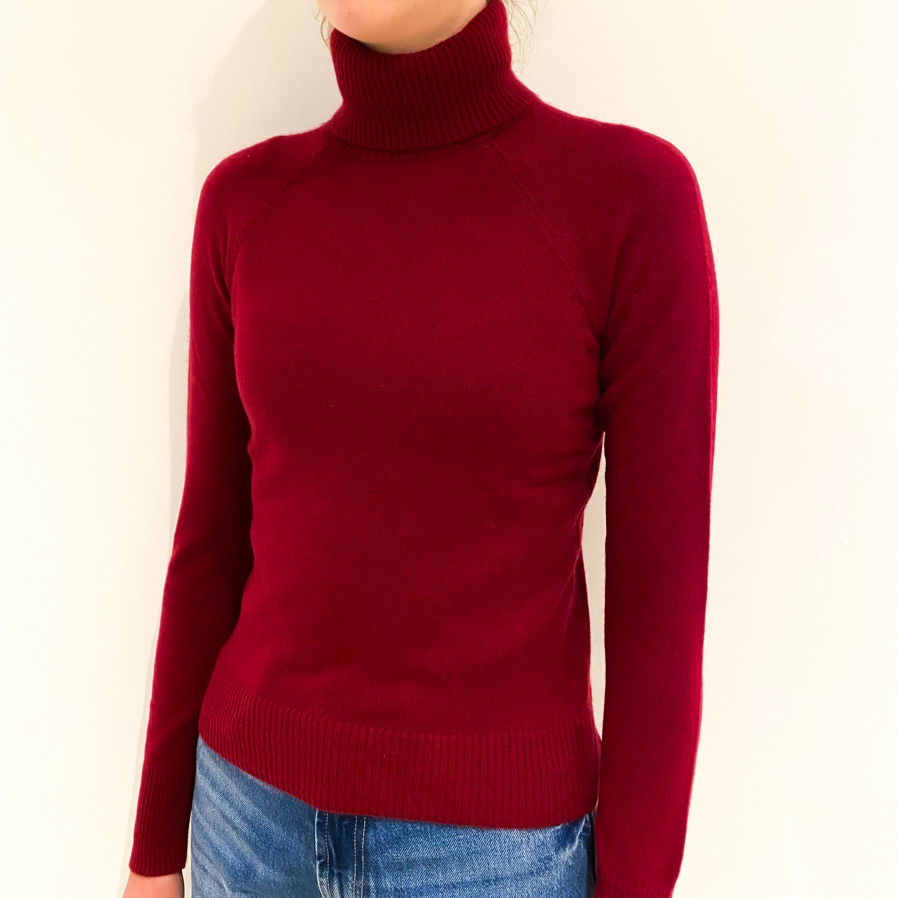 Burgundy Red Cashmere Polo Neck Jumper Extra Small