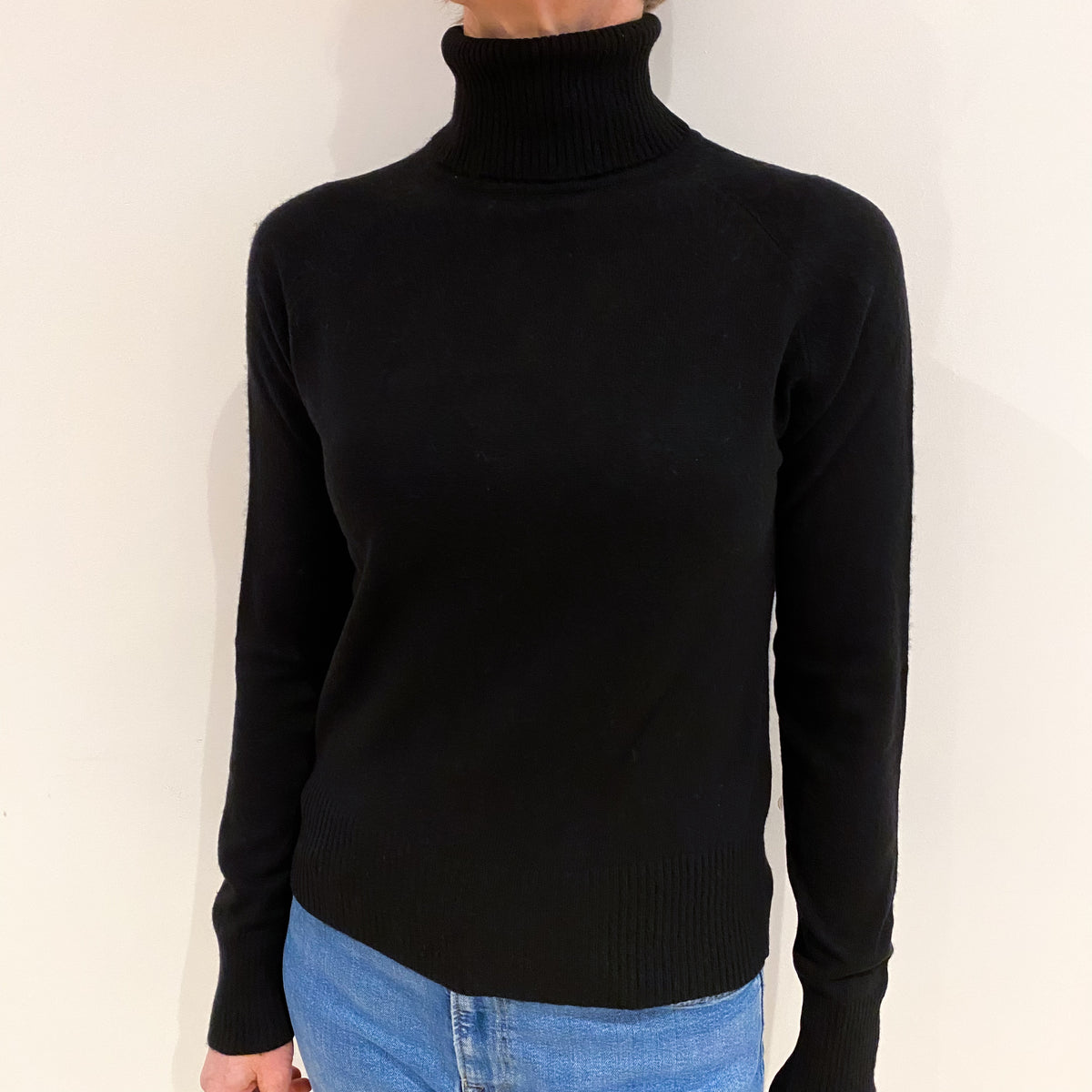Black Cashmere Polo Neck Jumper Small