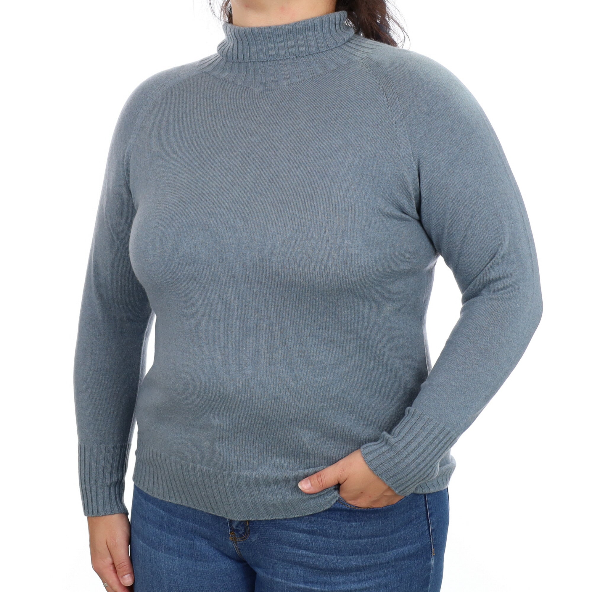 Stone Blue Cashmere Polo Neck Jumper Large