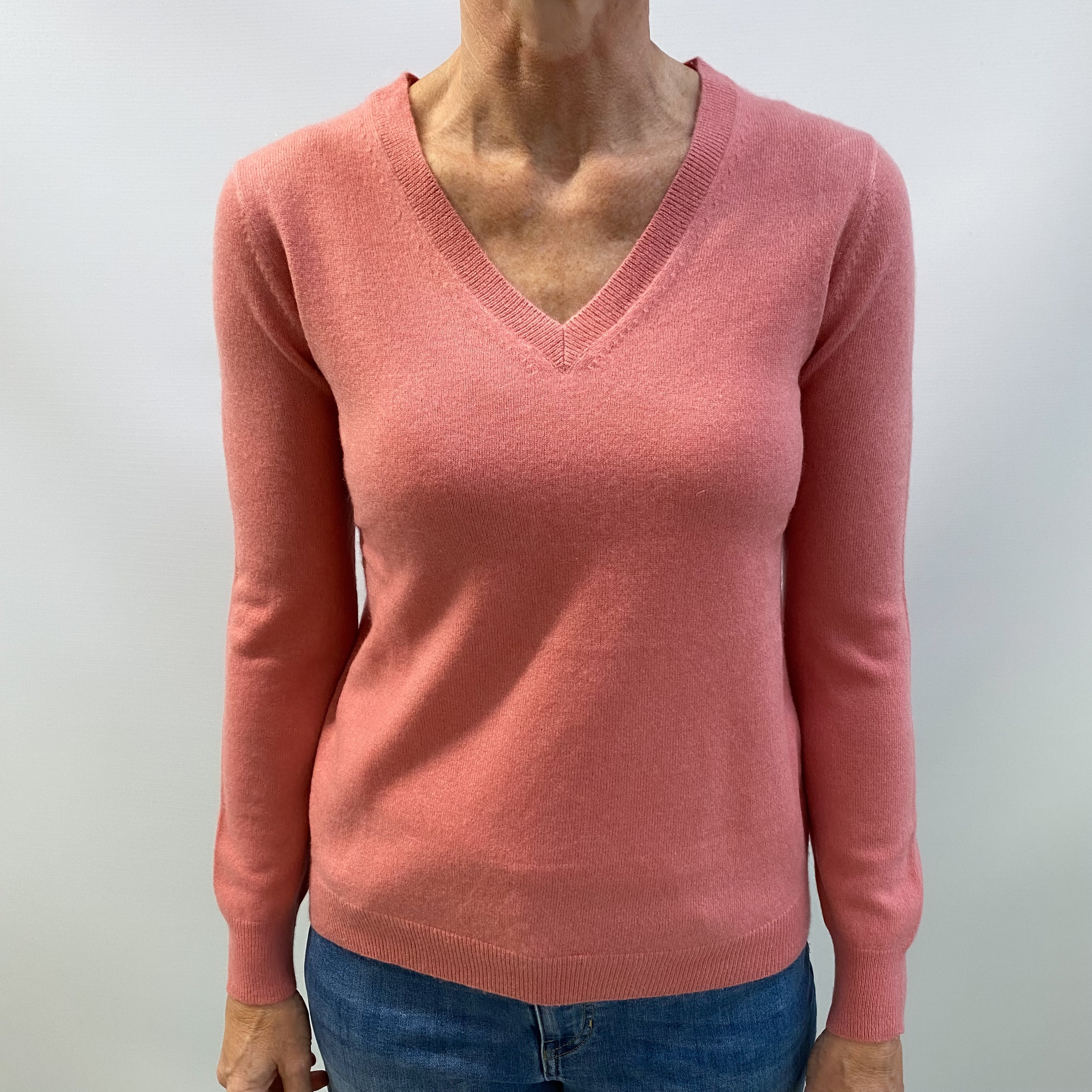 Peachy Pink Cashmere V Neck Jumper Small