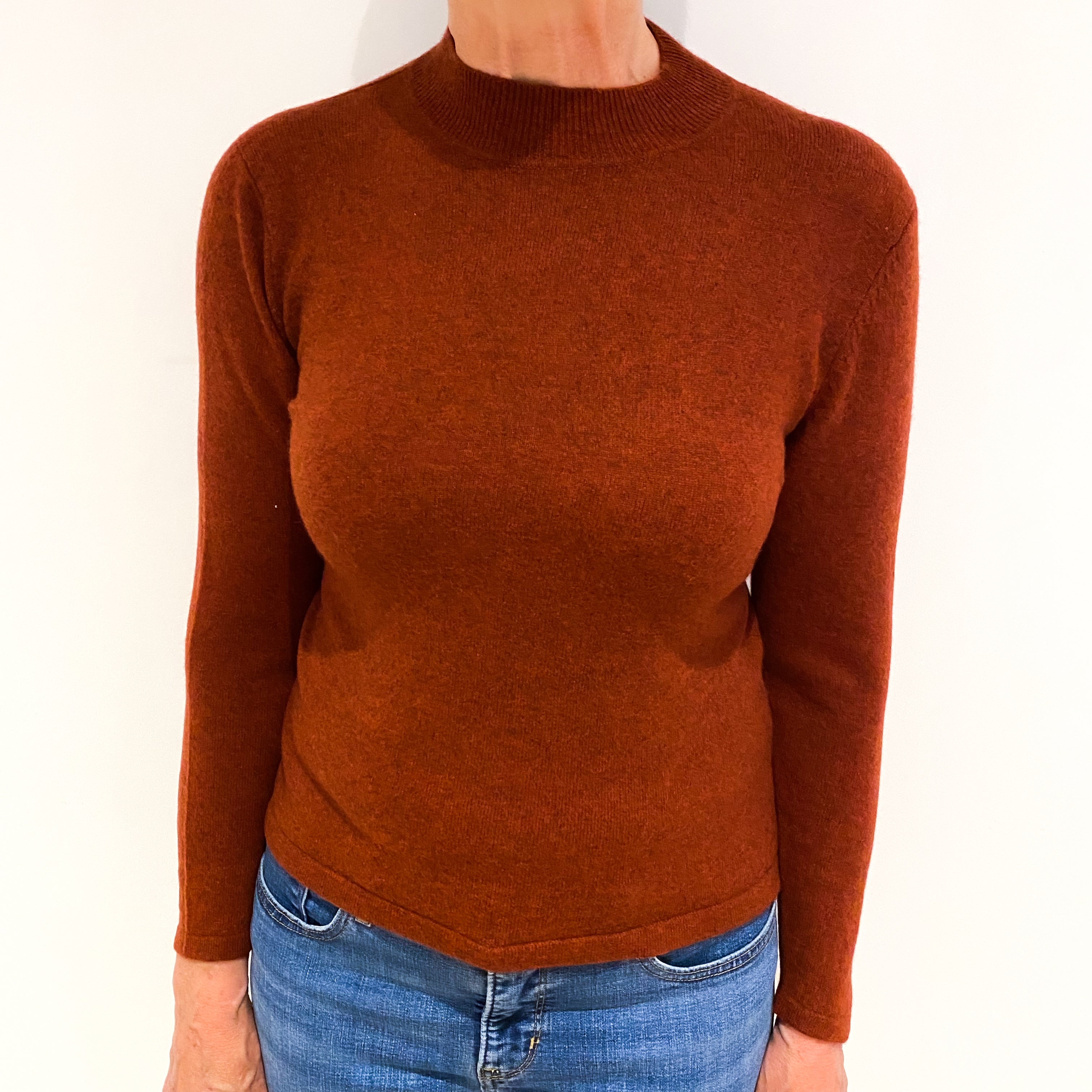 Deep Rust Red Cashmere Turtle Neck Jumper Medium