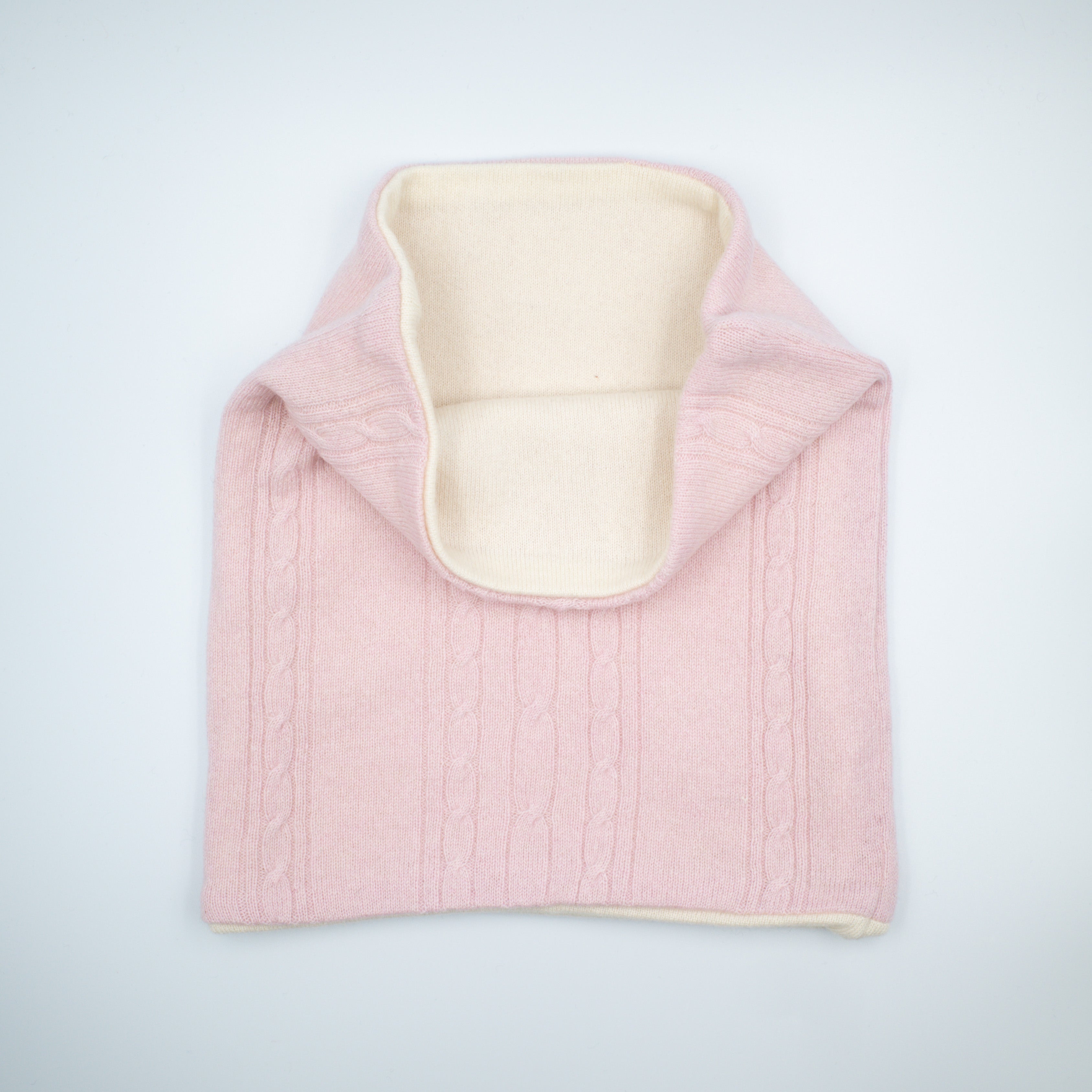 Carnation Pink Cable and Cream Luxury Double Layered Snood