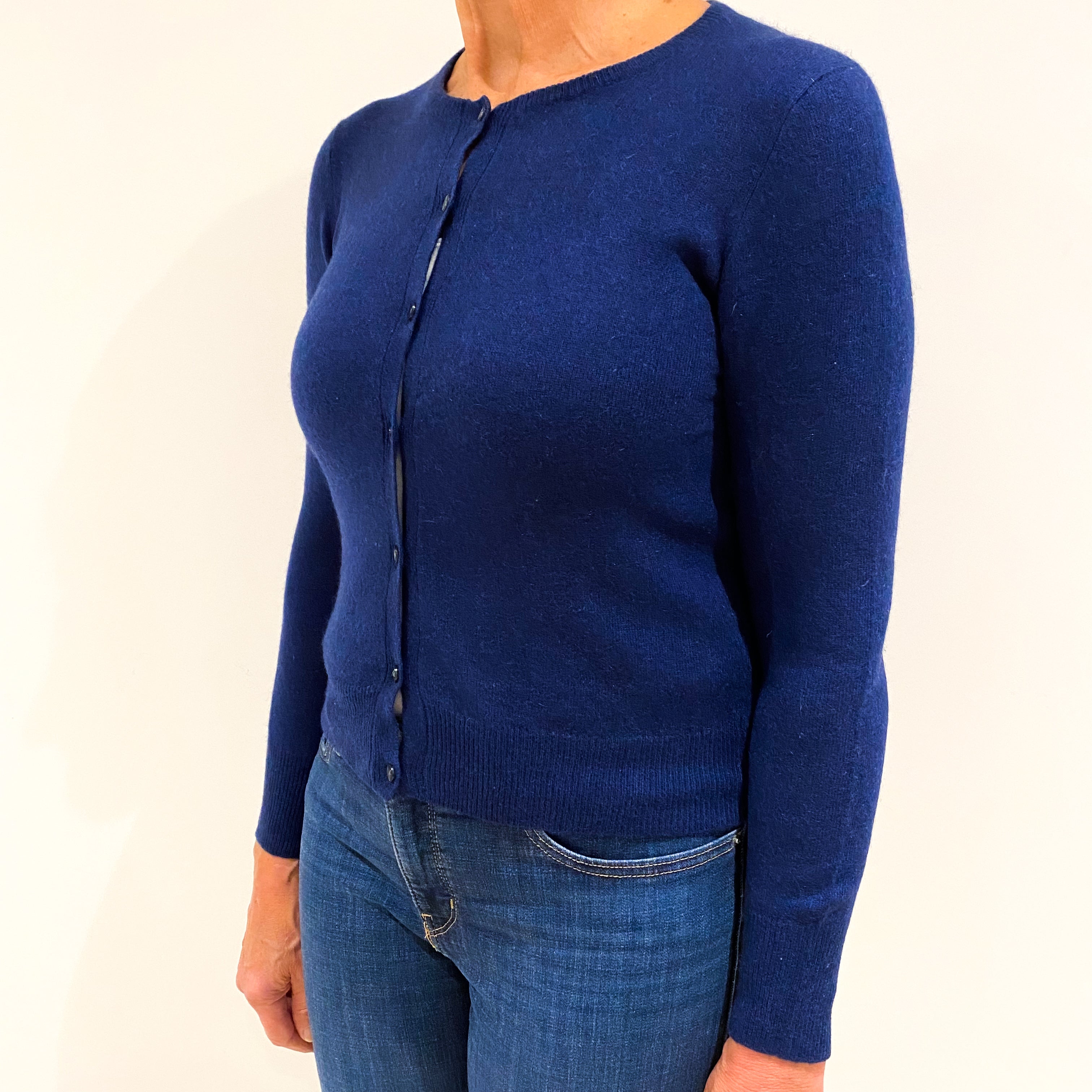 Midnight Blue Cashmere Crew Neck Cardigan Medium