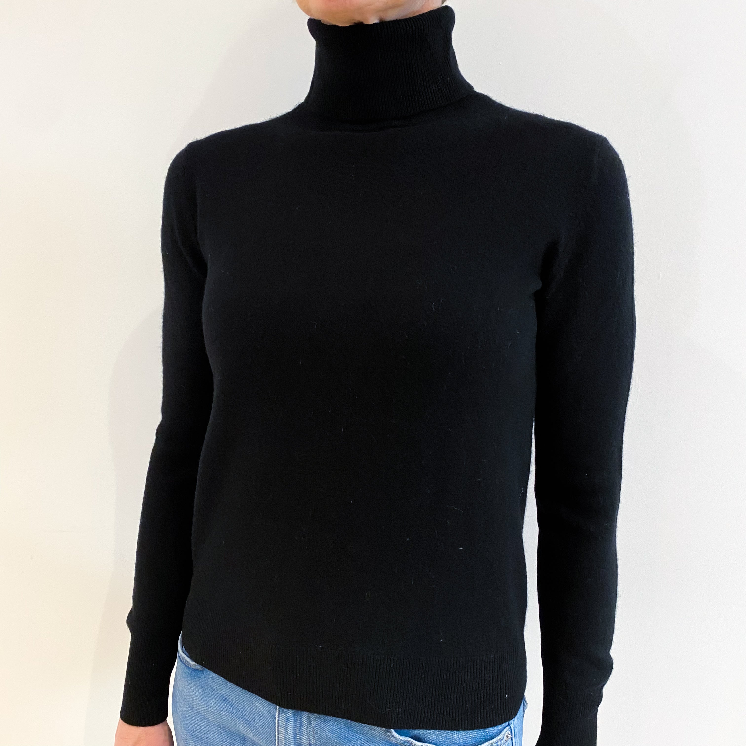 Black Cashmere Polo Neck Jumper Small