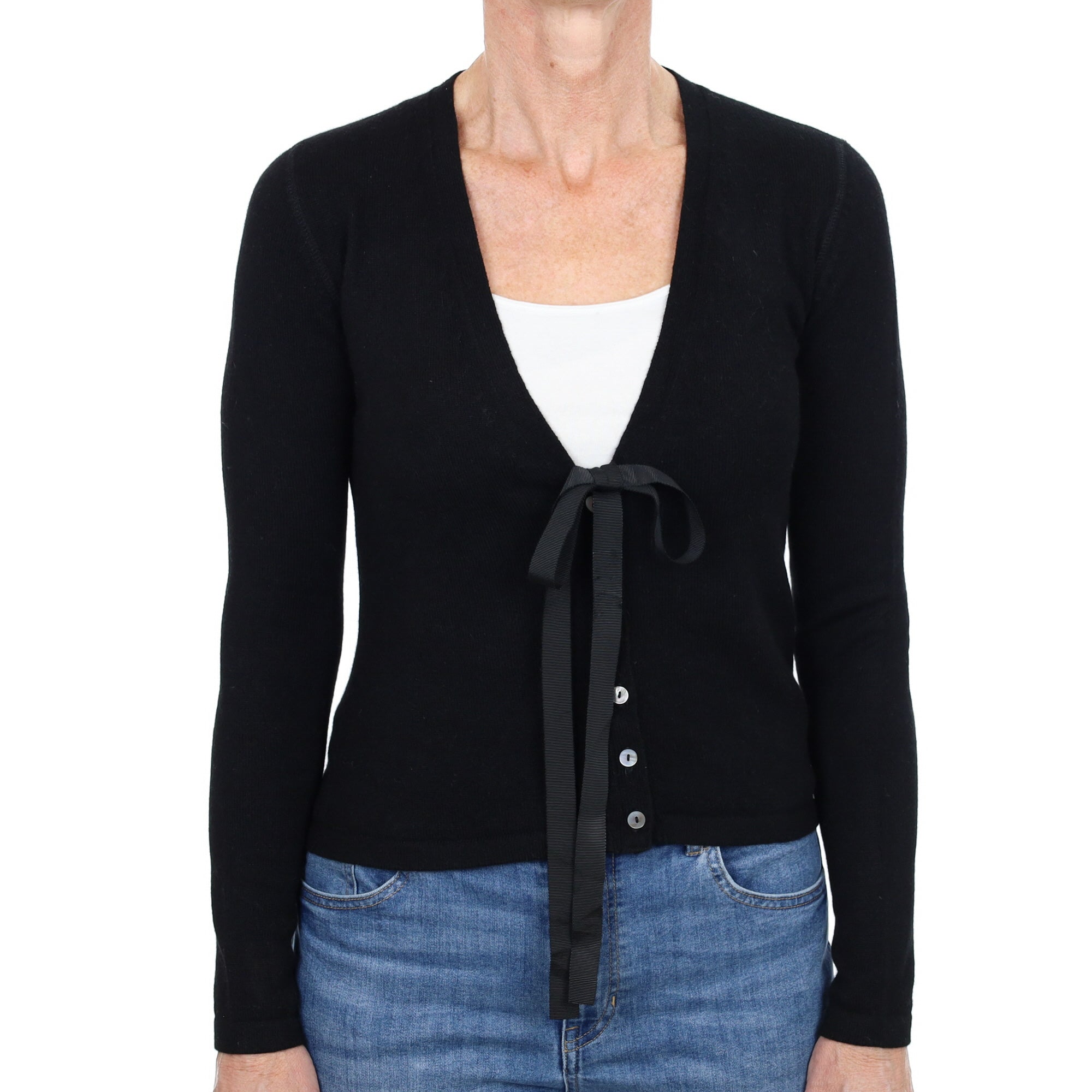 Black Cashmere Deep V Neck Cardigan Small