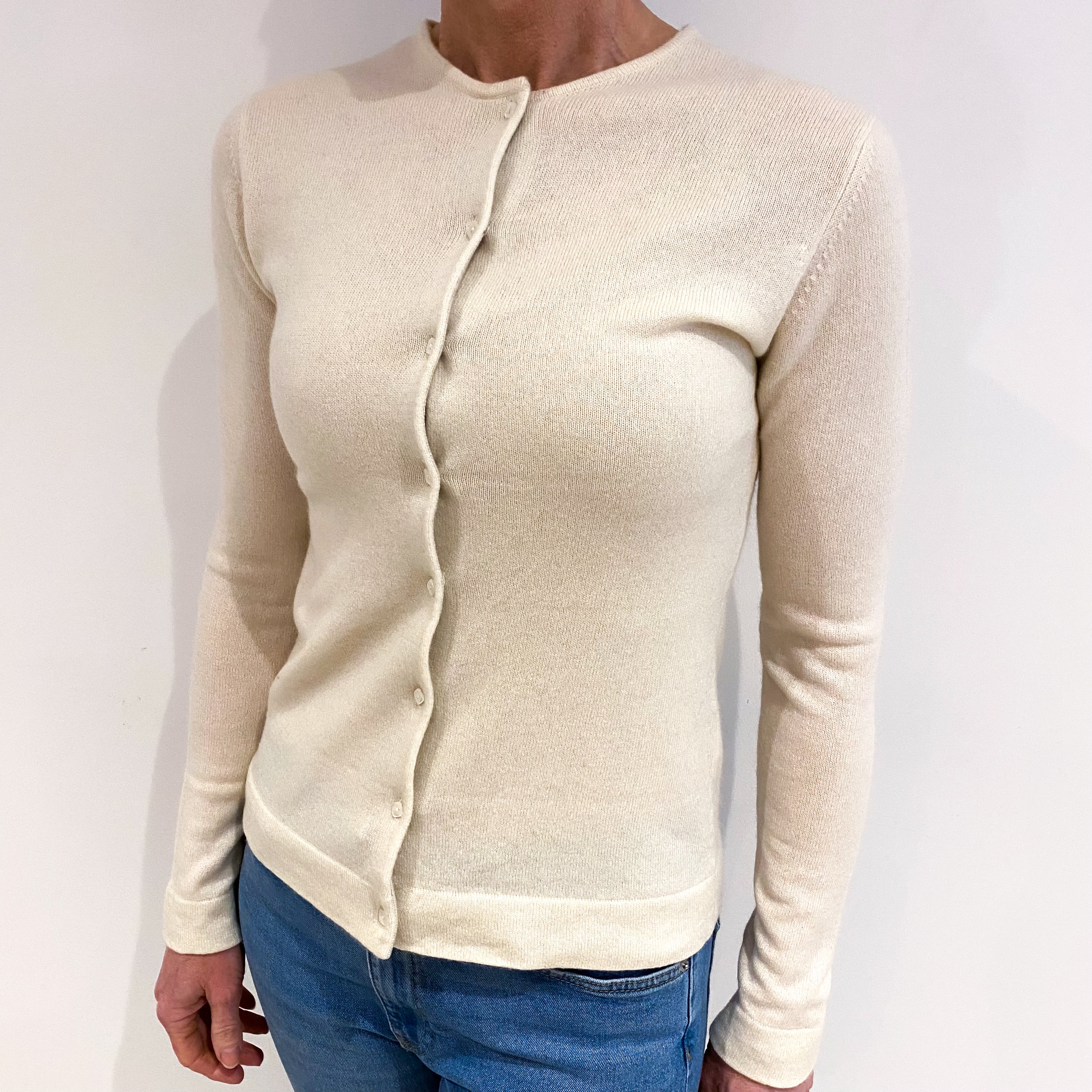 Vanilla Cream Cashmere Crew Neck Cardigan Small