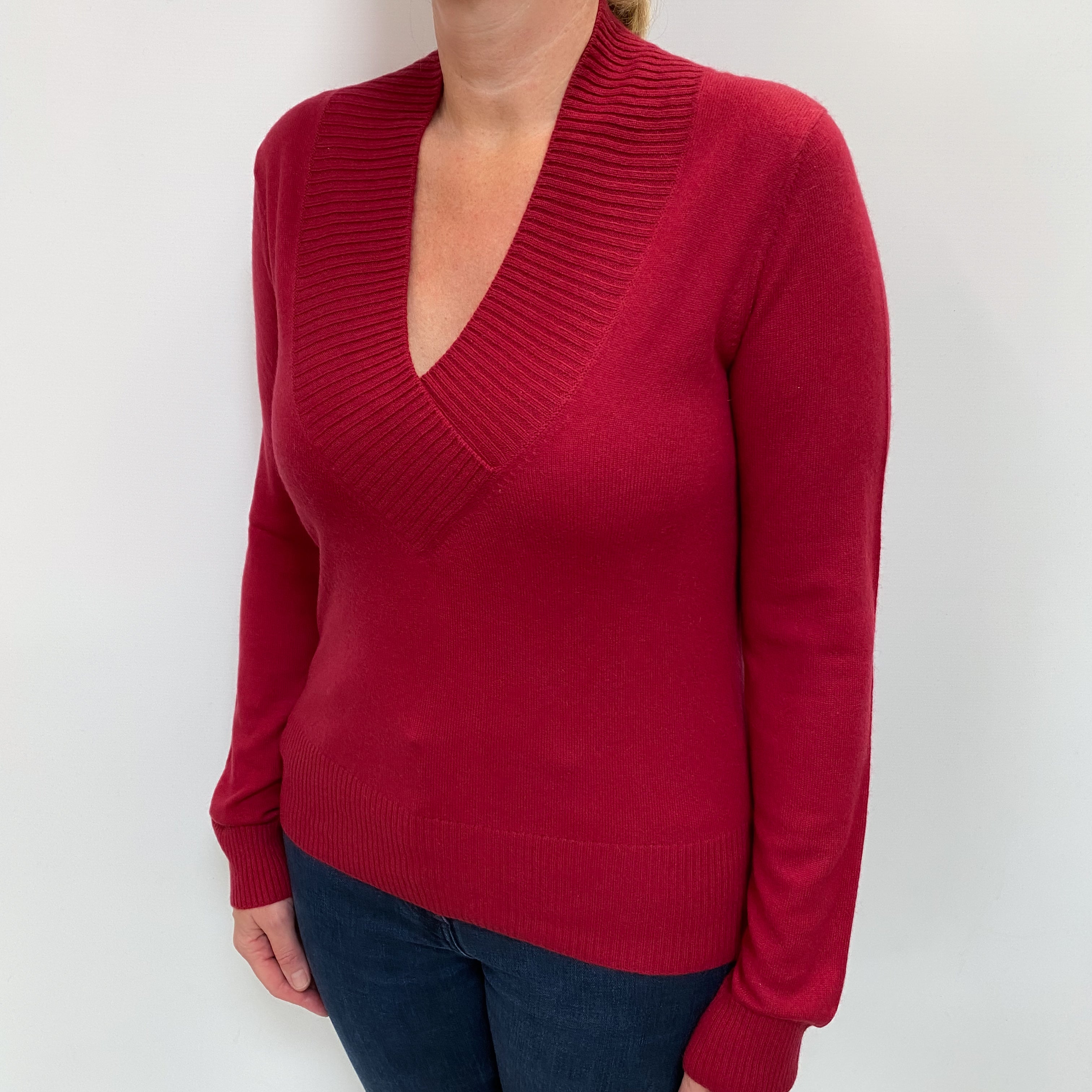 Phoenix Red Cashmere V Neck Jumper Large
