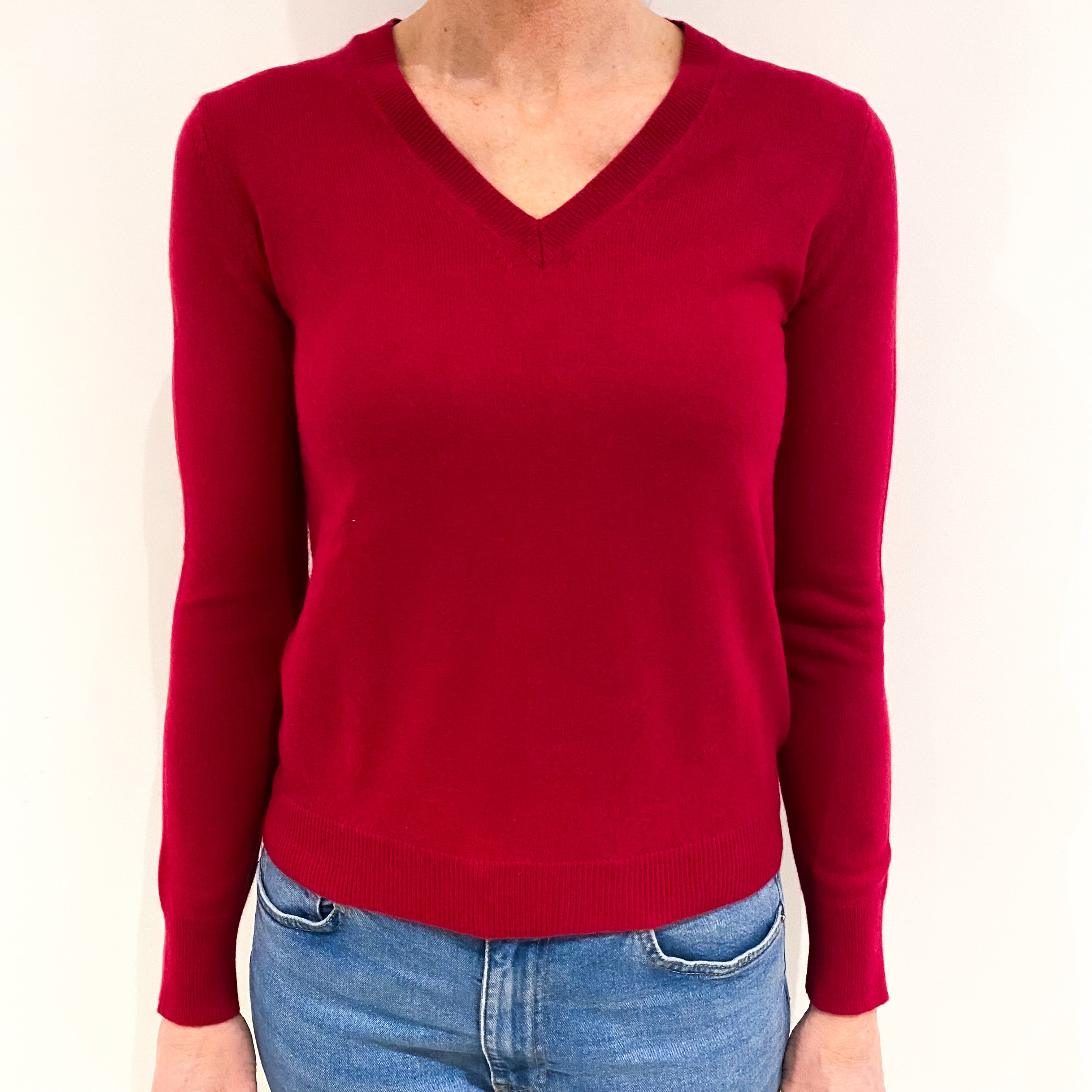 Ruby Red Cashmere V Neck Jumper Small