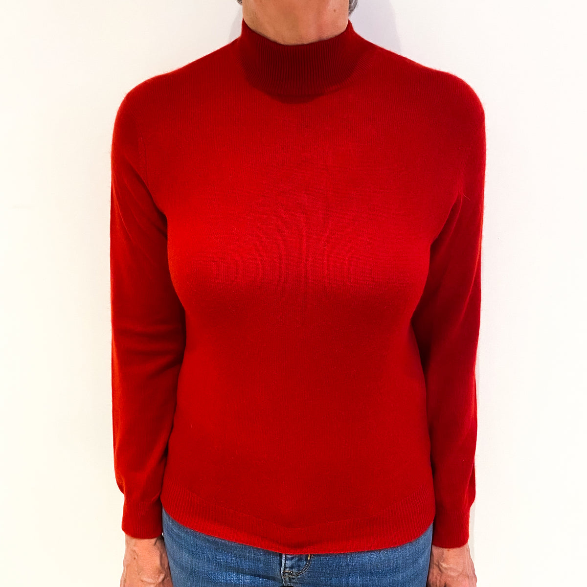 Scarlet Red Cashmere Turtle Neck Jumper Medium