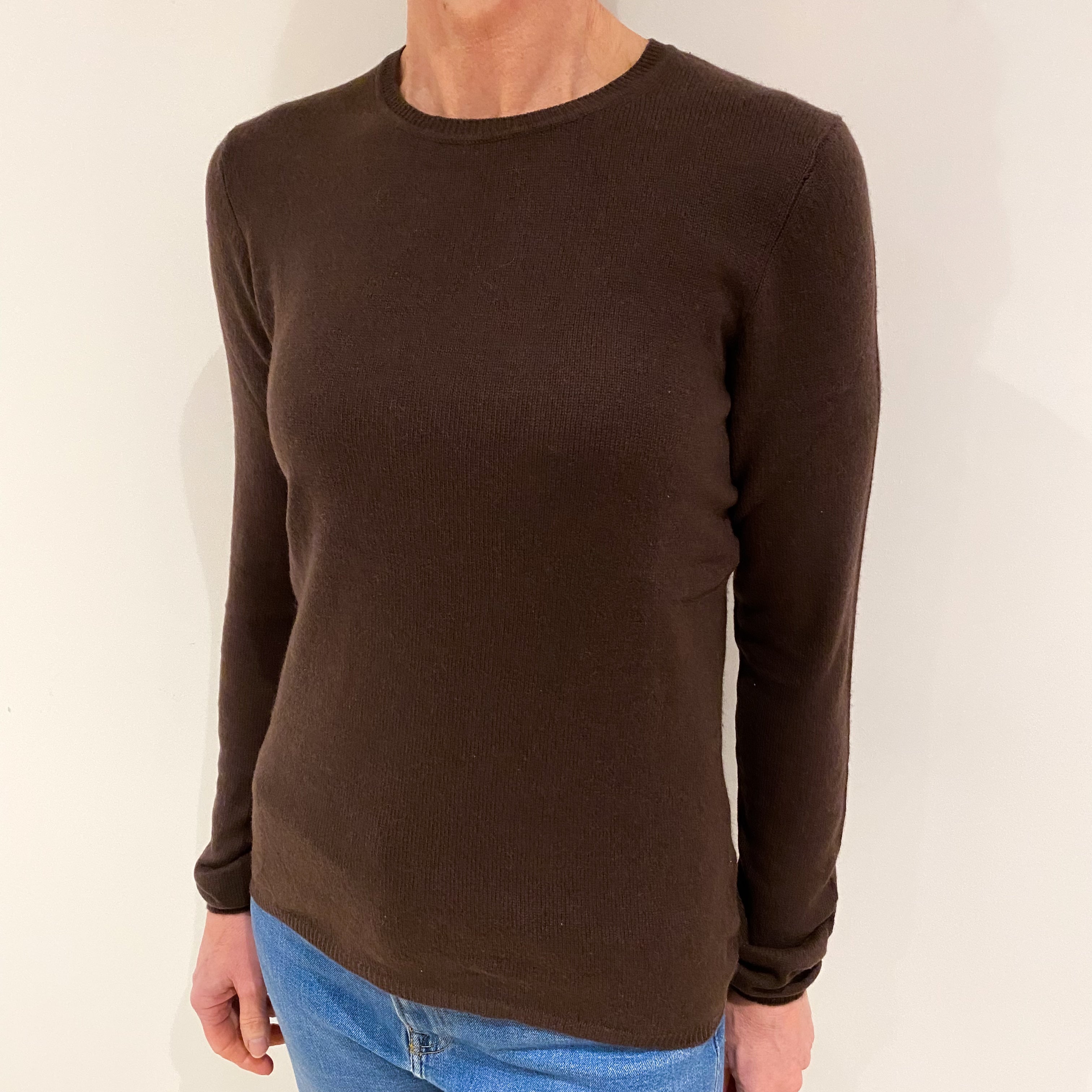 Chocolate Brown Cashmere Crew Neck Jumper Small