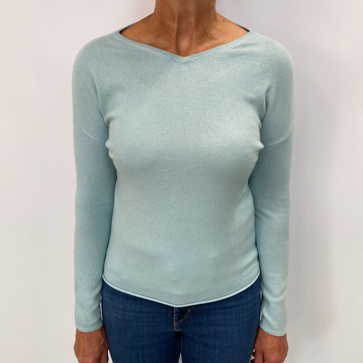 Opal Blue Cashmere V Neck Jumper Medium