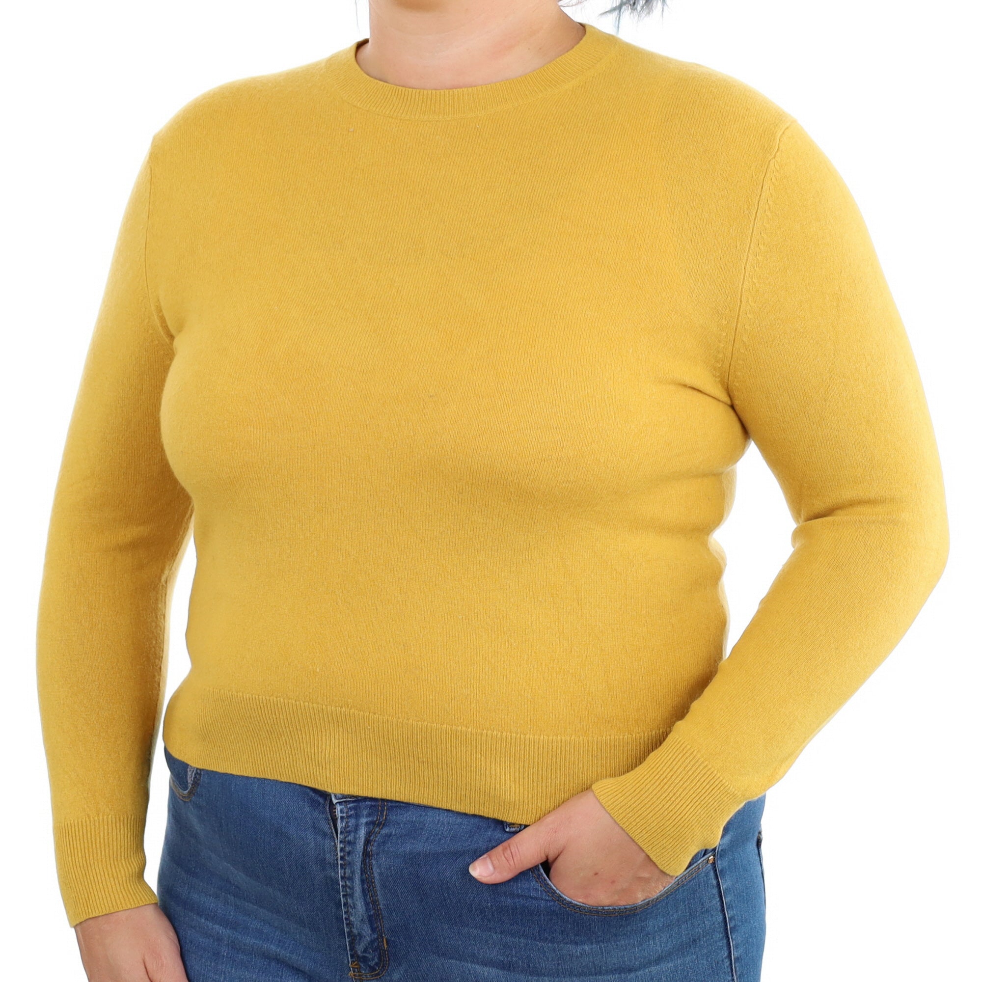 Flaxen Yellow Cashmere Crew Neck Jumper Large
