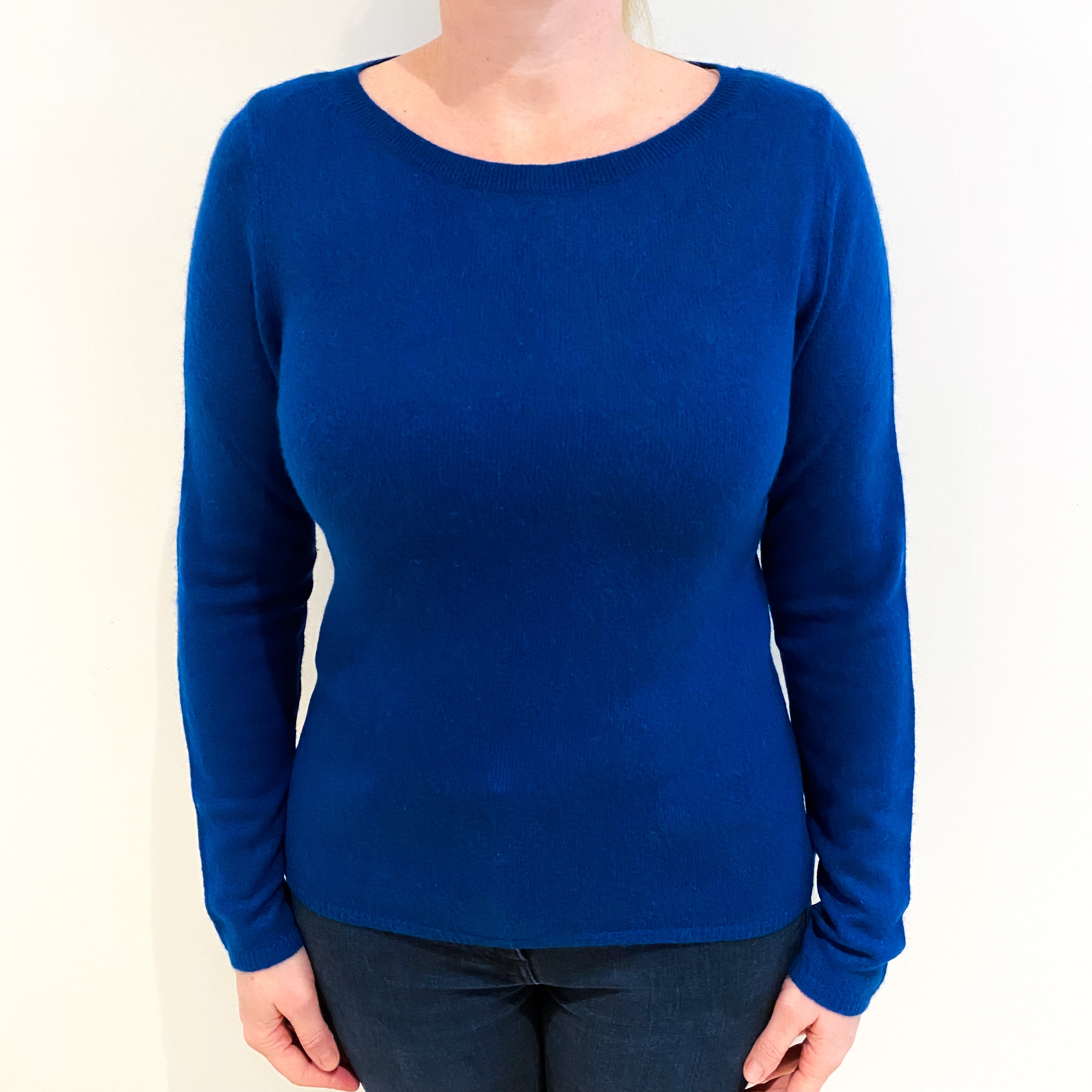 Petrol Blue Cashmere Slash Neck Jumper Large
