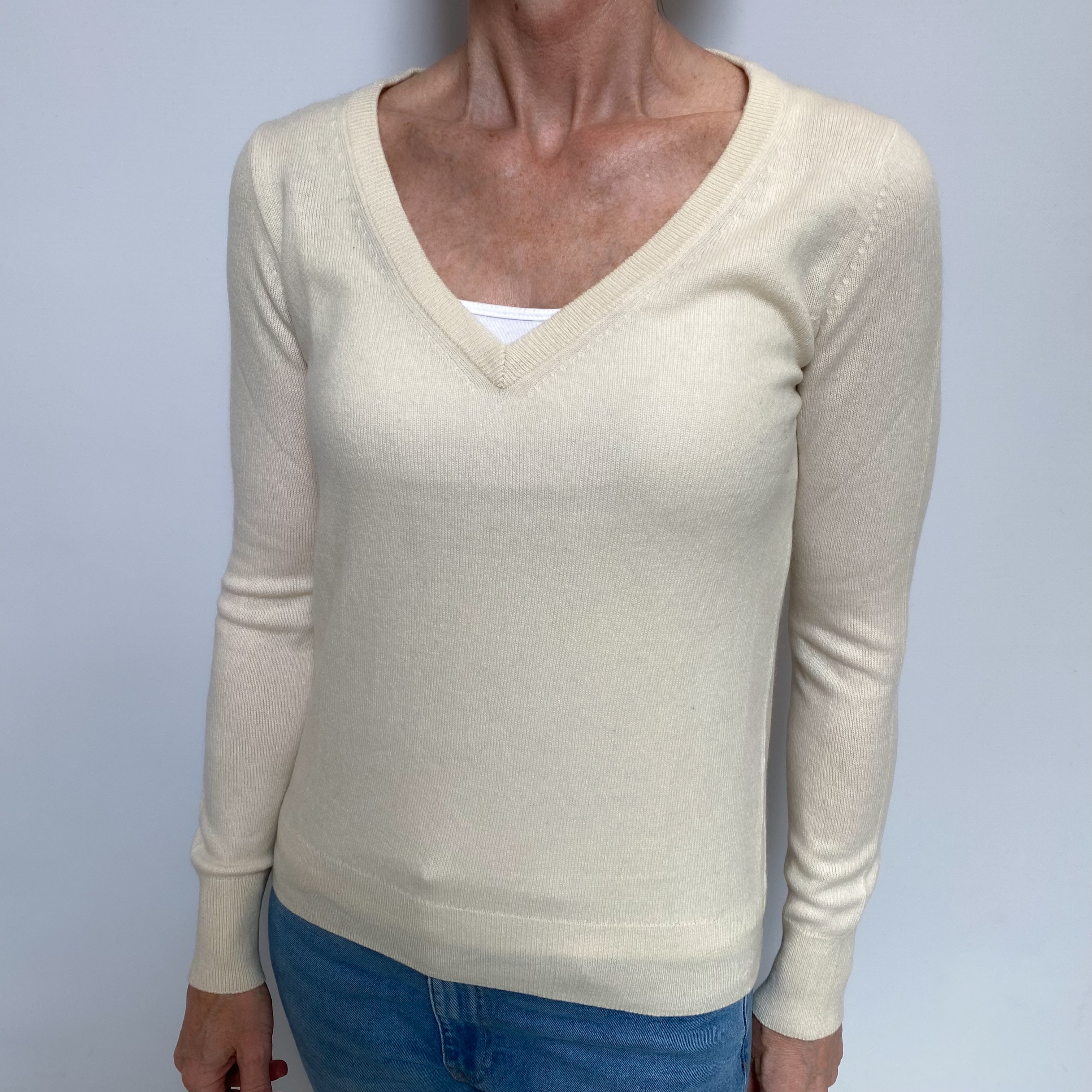 Cream Cashmere V Neck Jumper Small
