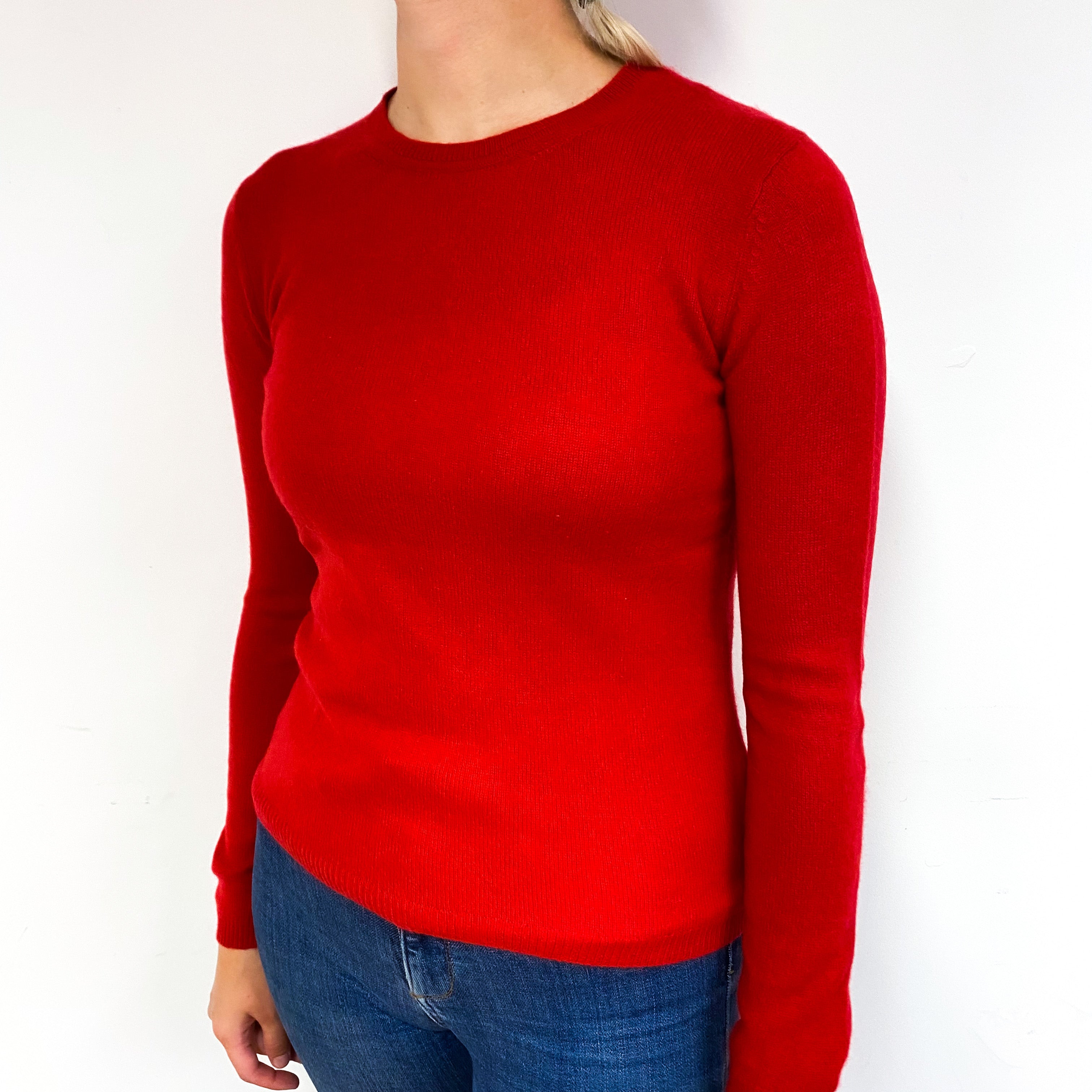Scarlet Red Cashmere Crew Neck Jumper Small