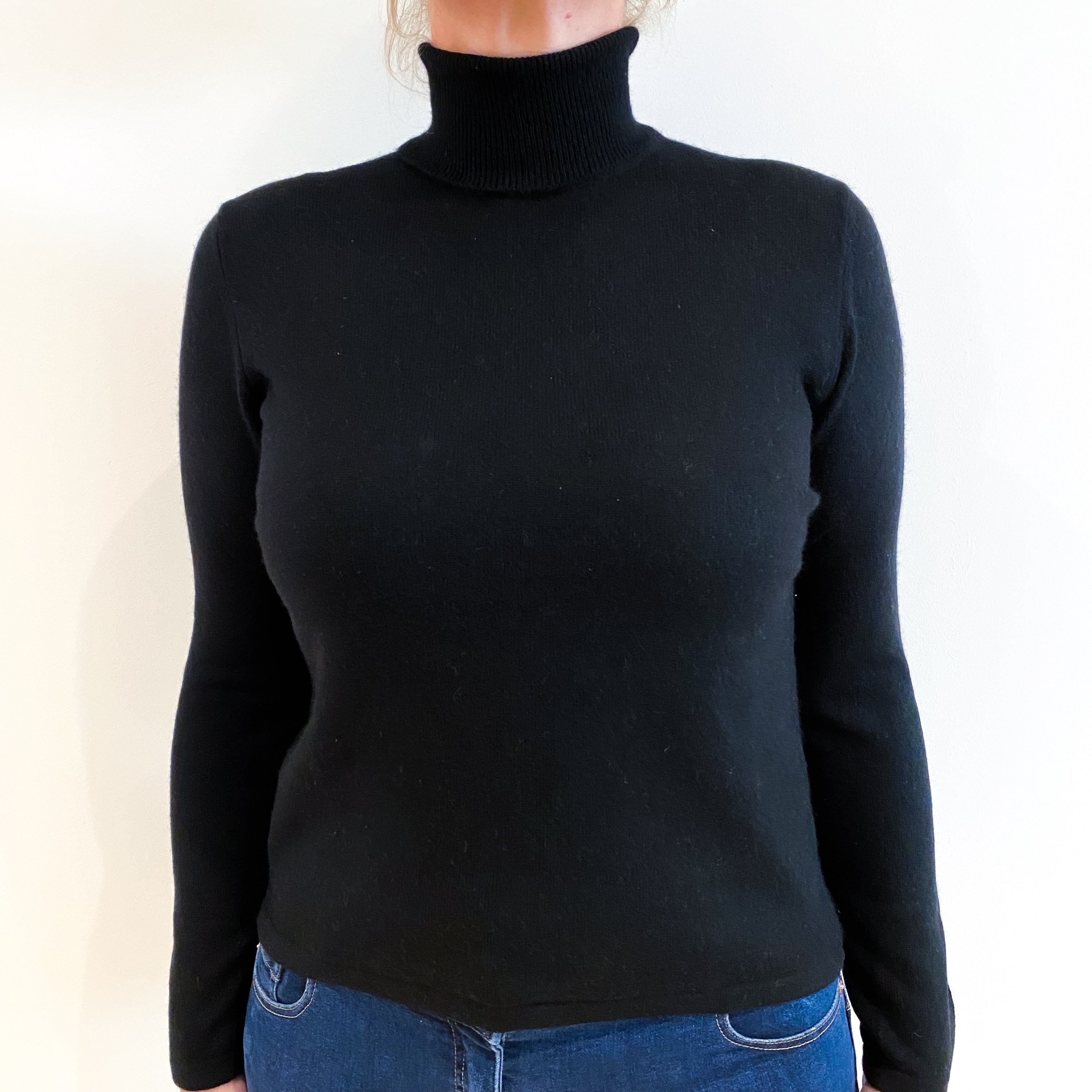 Black Cashmere Polo Neck Jumper Large