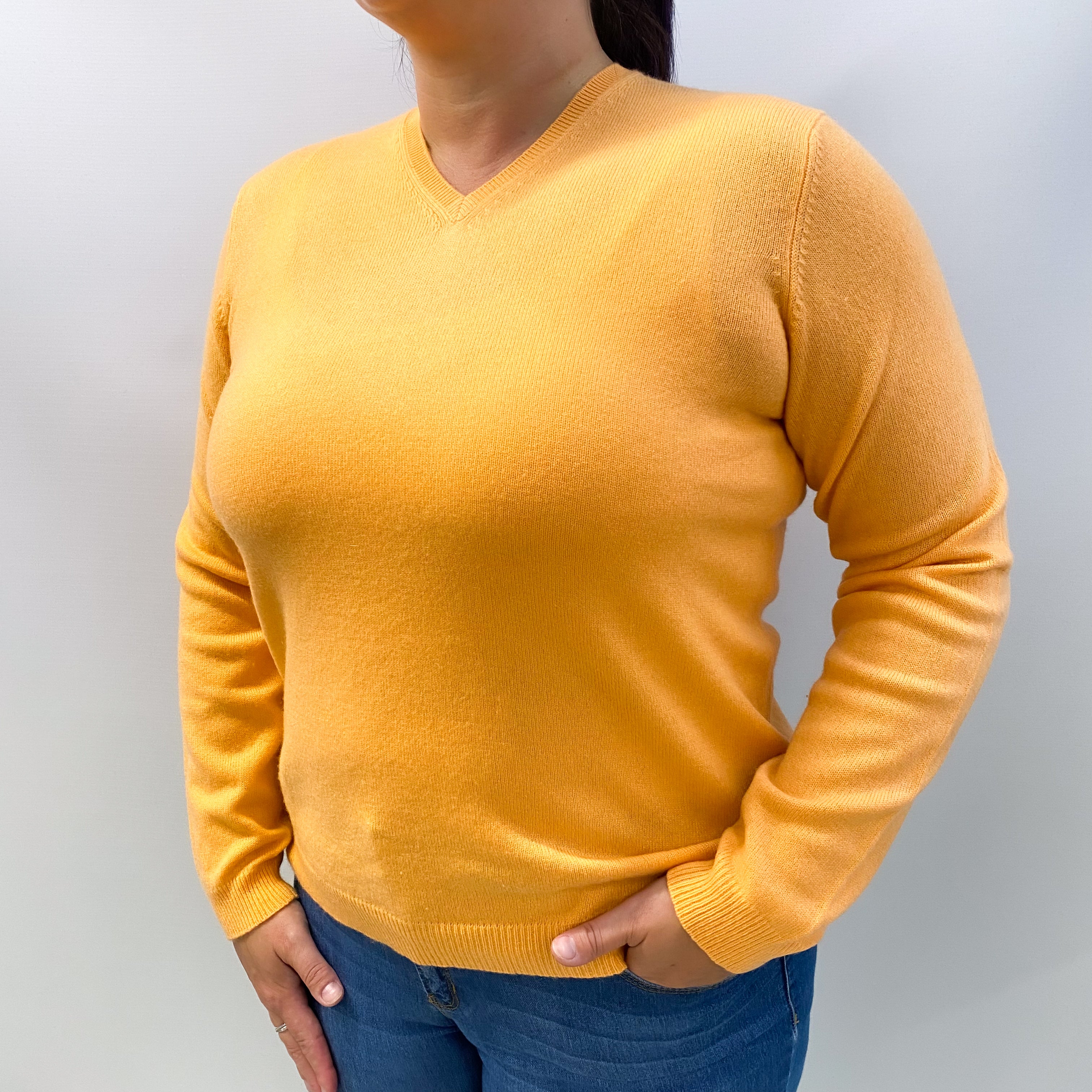 Peach Orange Cashmere V Neck Jumper Large