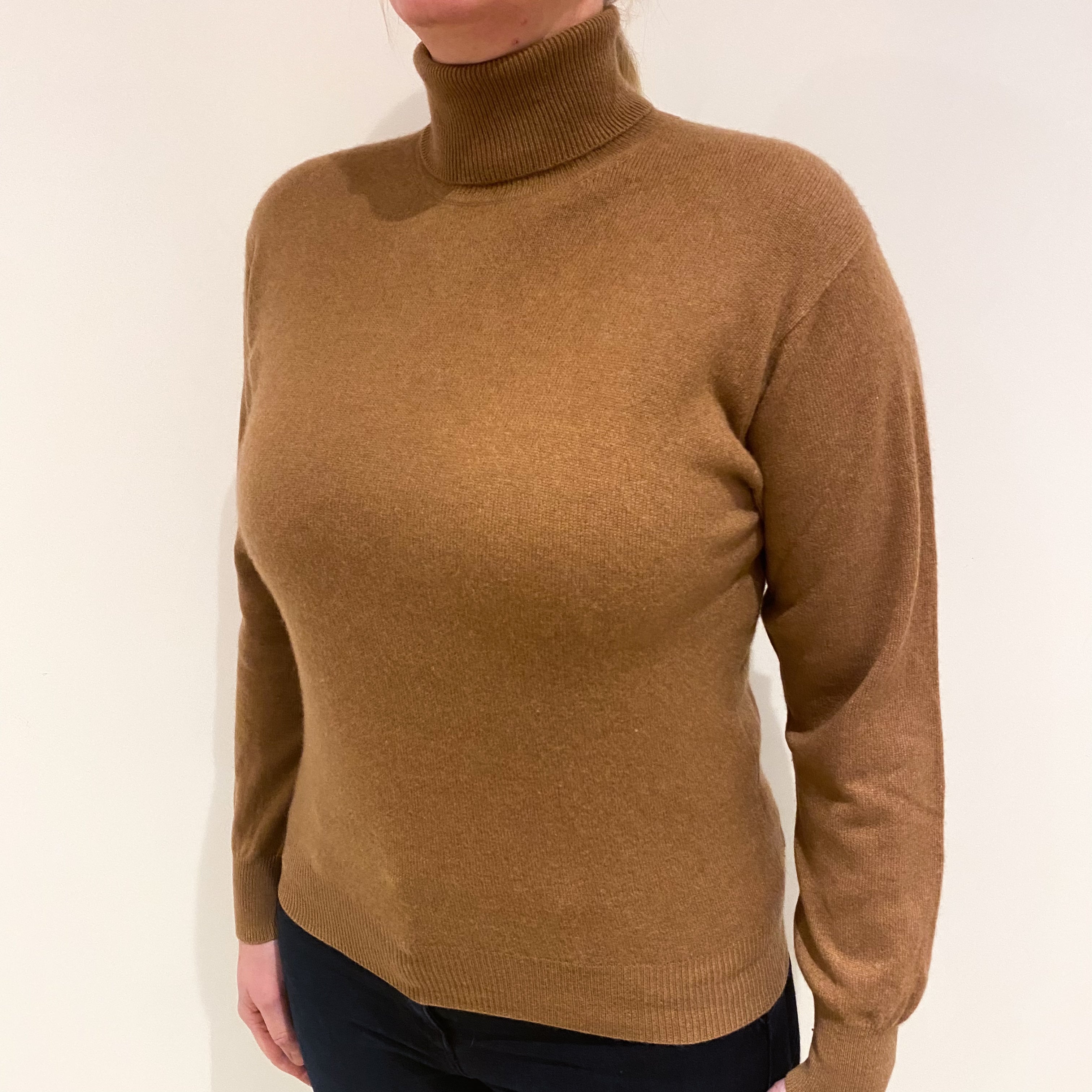 Butterscotch Brown Cashmere Polo Neck Jumper Large