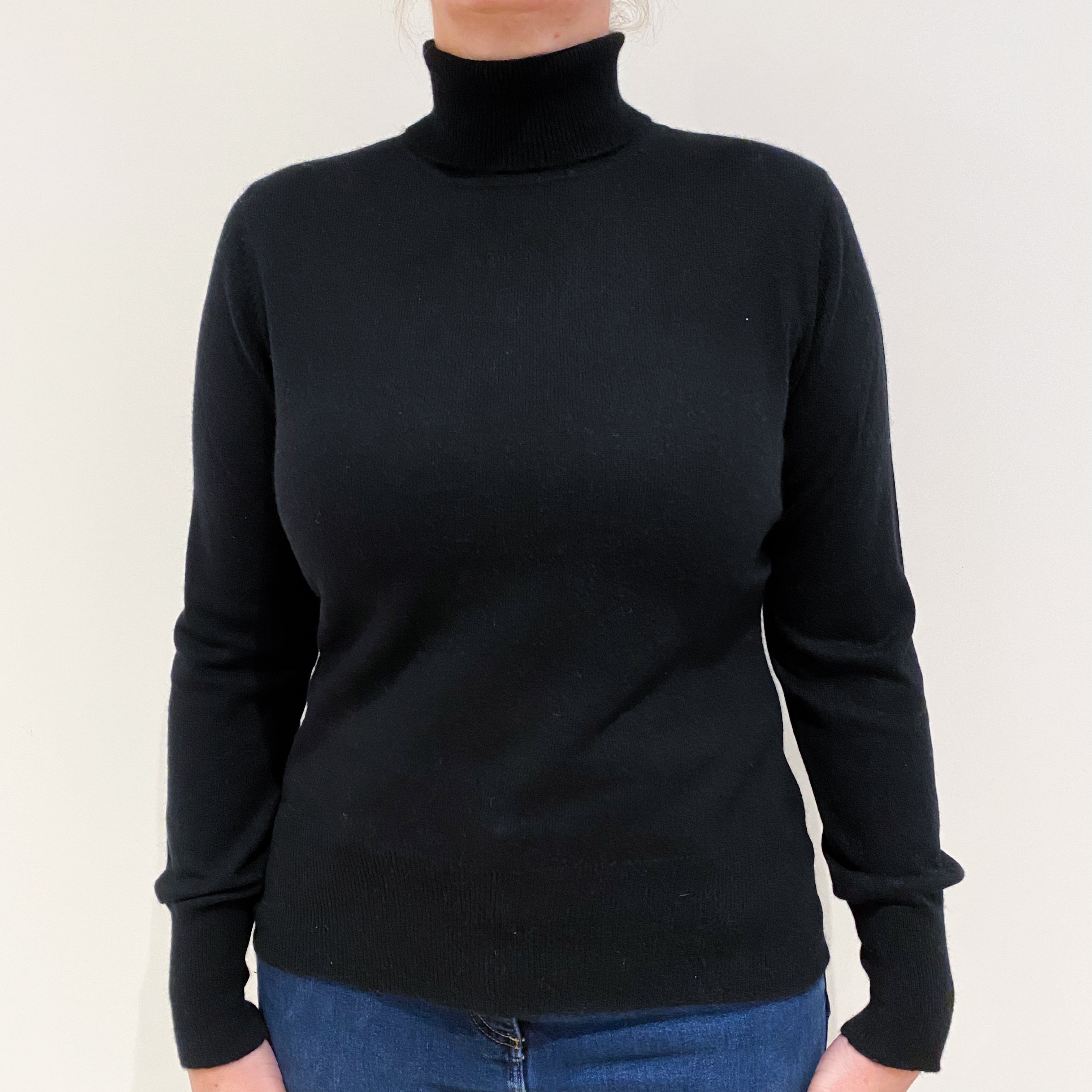 Black Cashmere Polo Neck Jumper Large