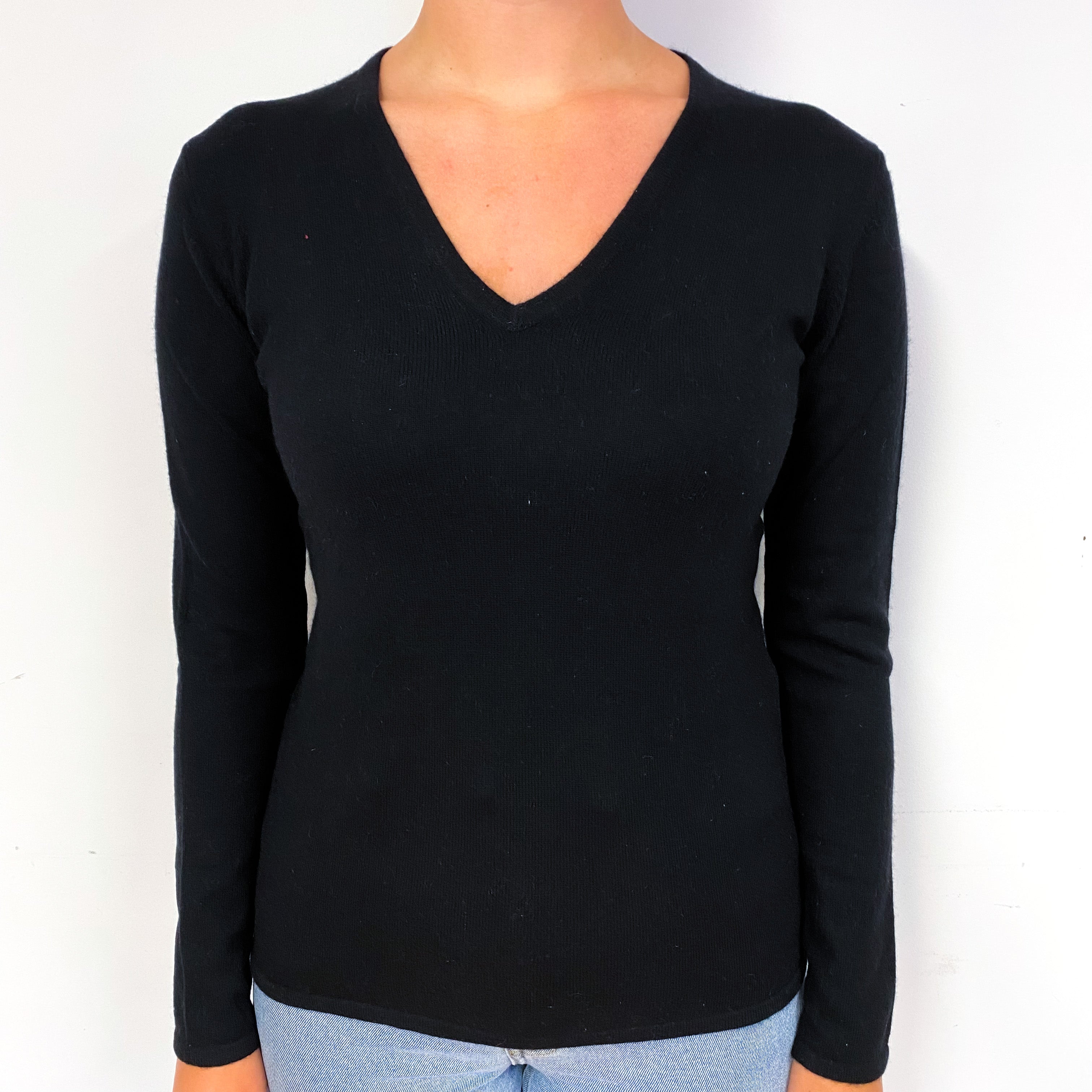 Black Cashmere V-Neck Jumper Small