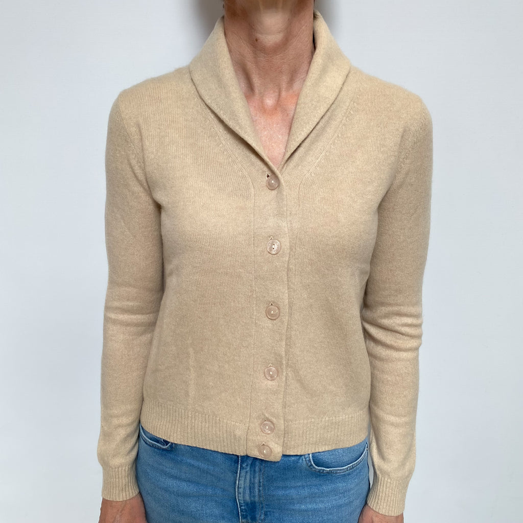 Sand Beige Cashmere Shawl Collar Cardigan Small