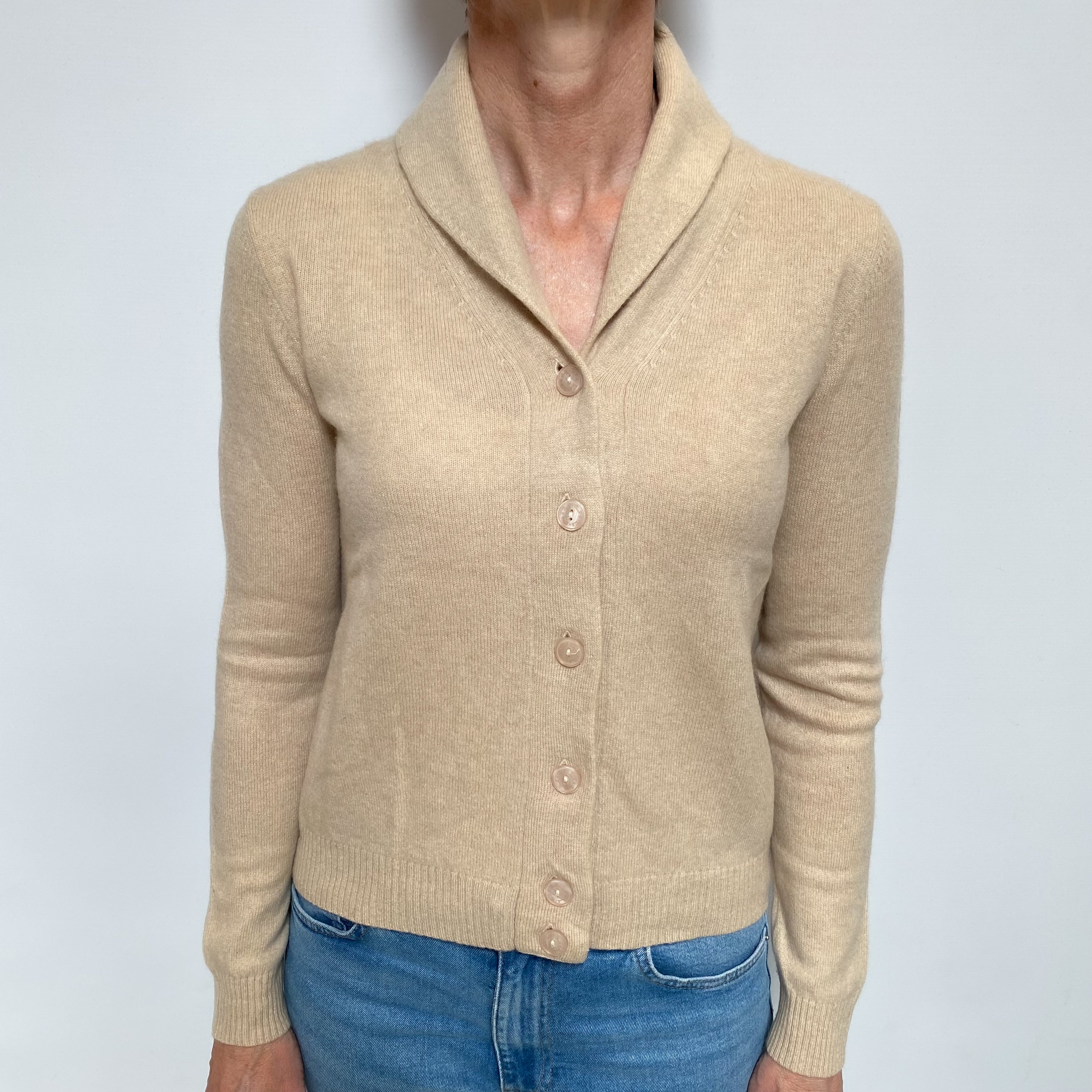 Sand Beige Cashmere Shawl Collar Cardigan Small