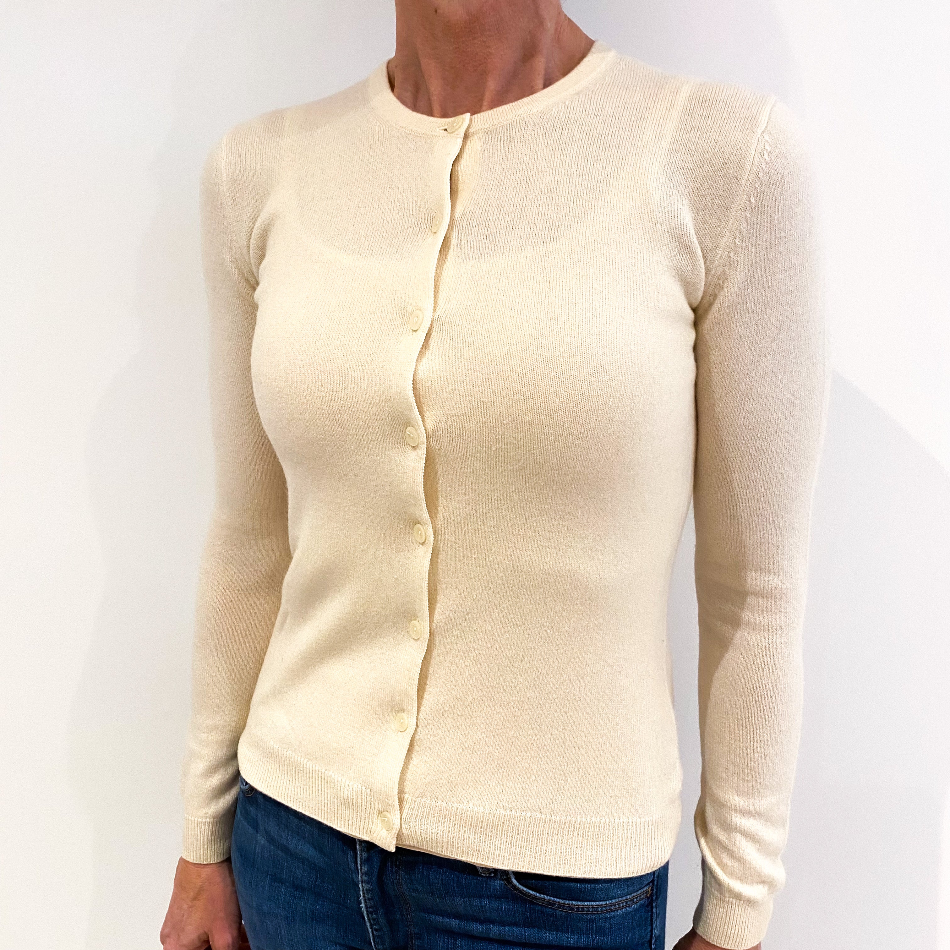 Cream Cashmere Crew Neck Cardigan Small
